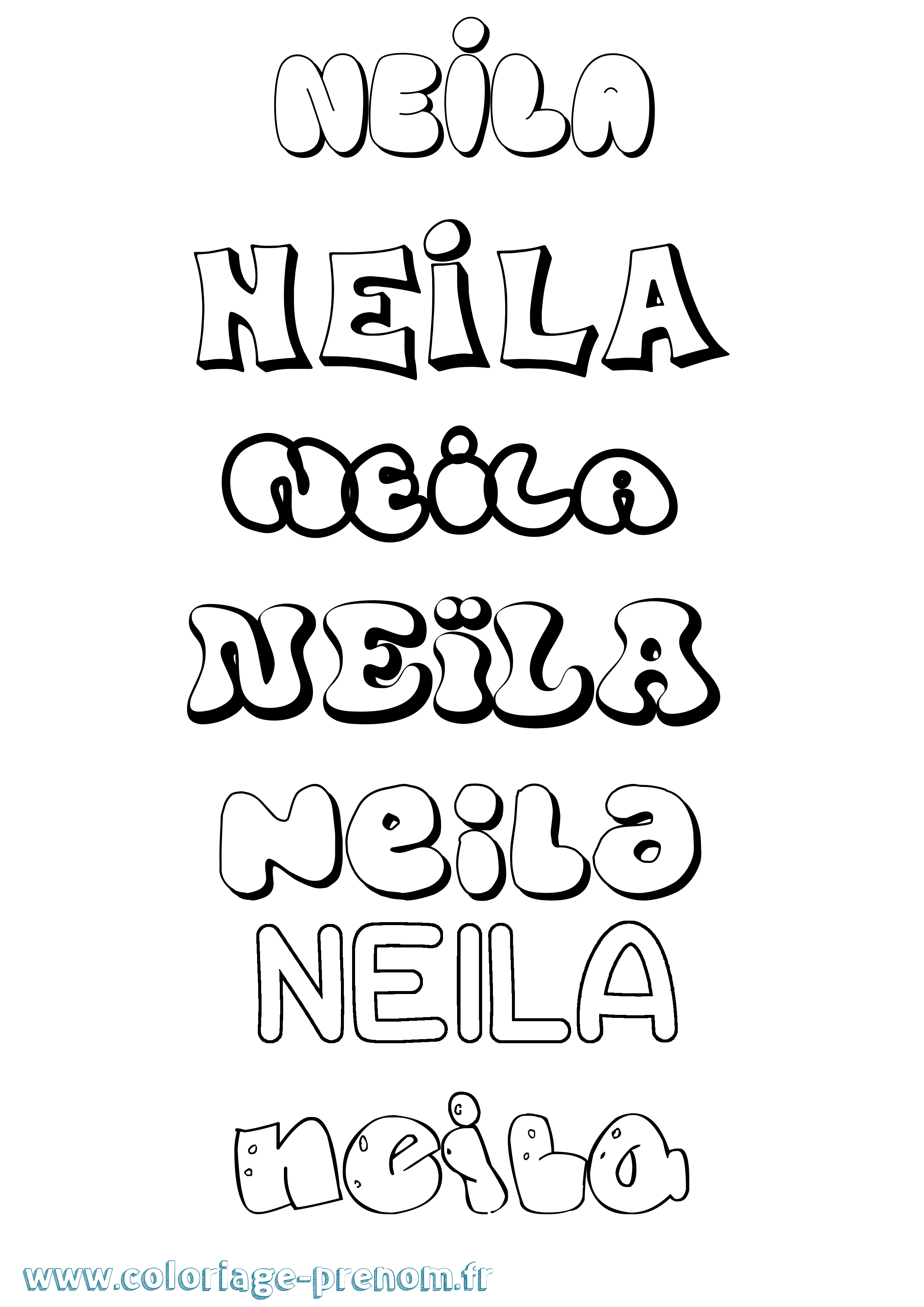 Coloriage prénom Neïla Bubble