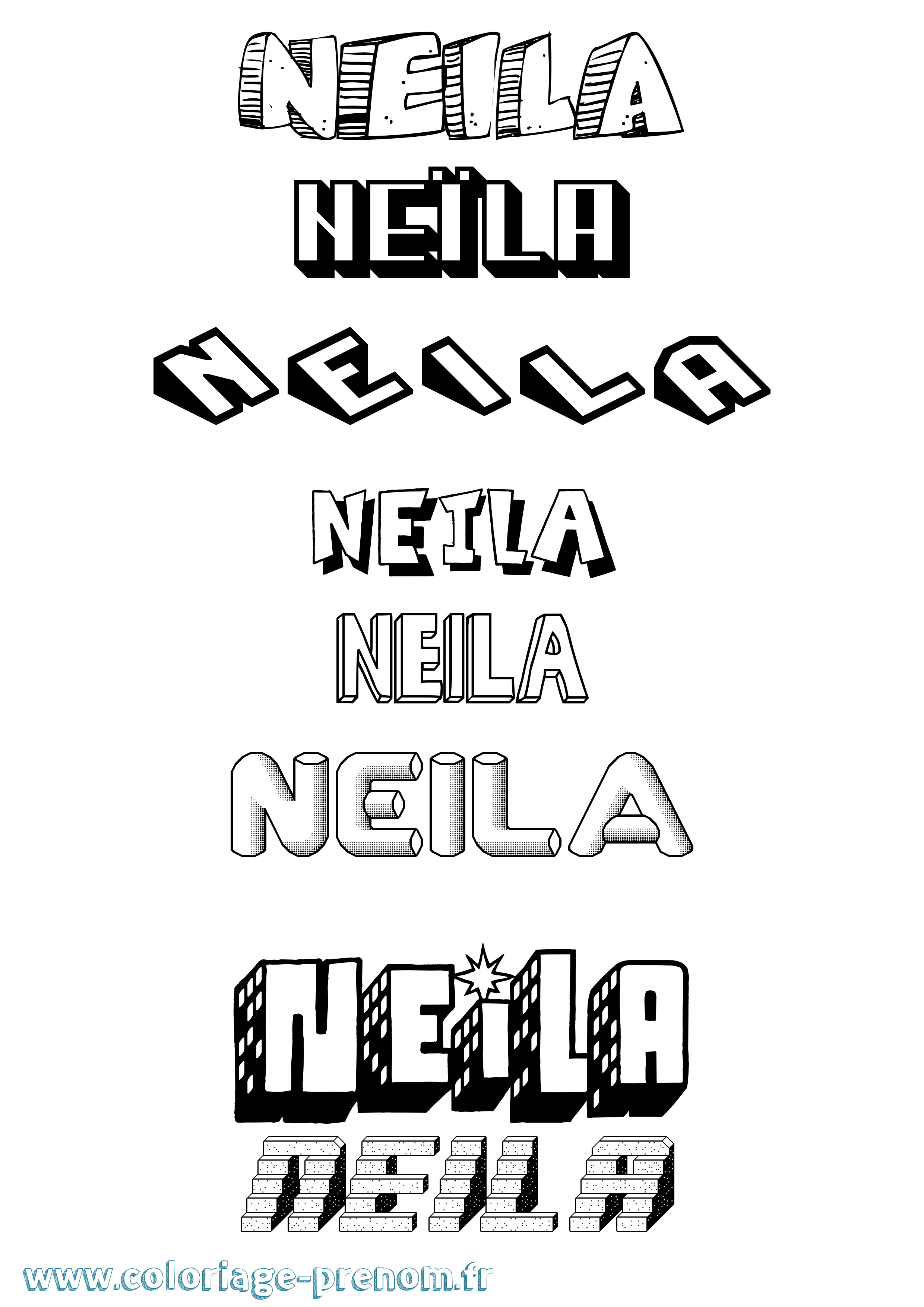 Coloriage prénom Neïla Effet 3D