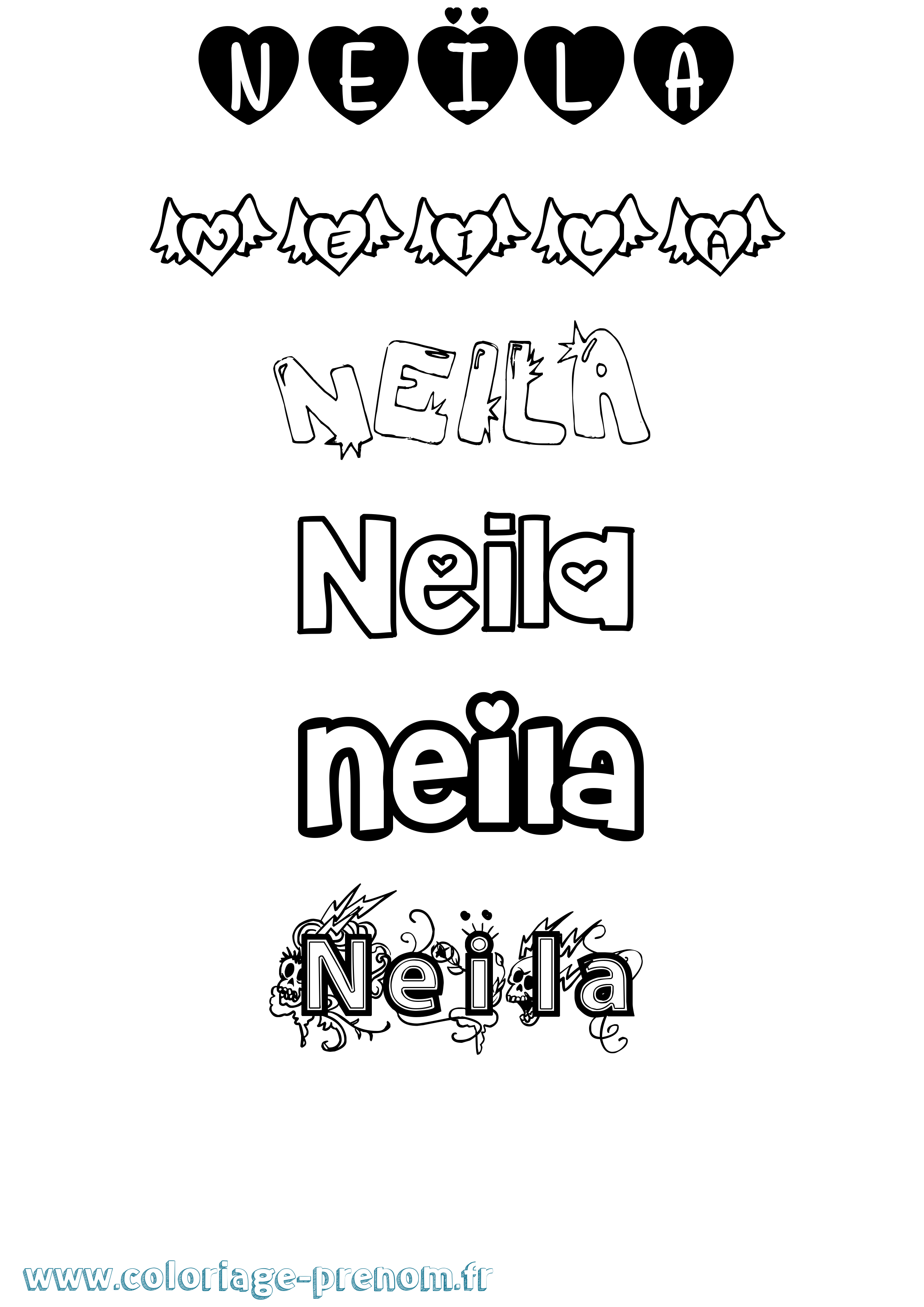 Coloriage prénom Neïla Girly