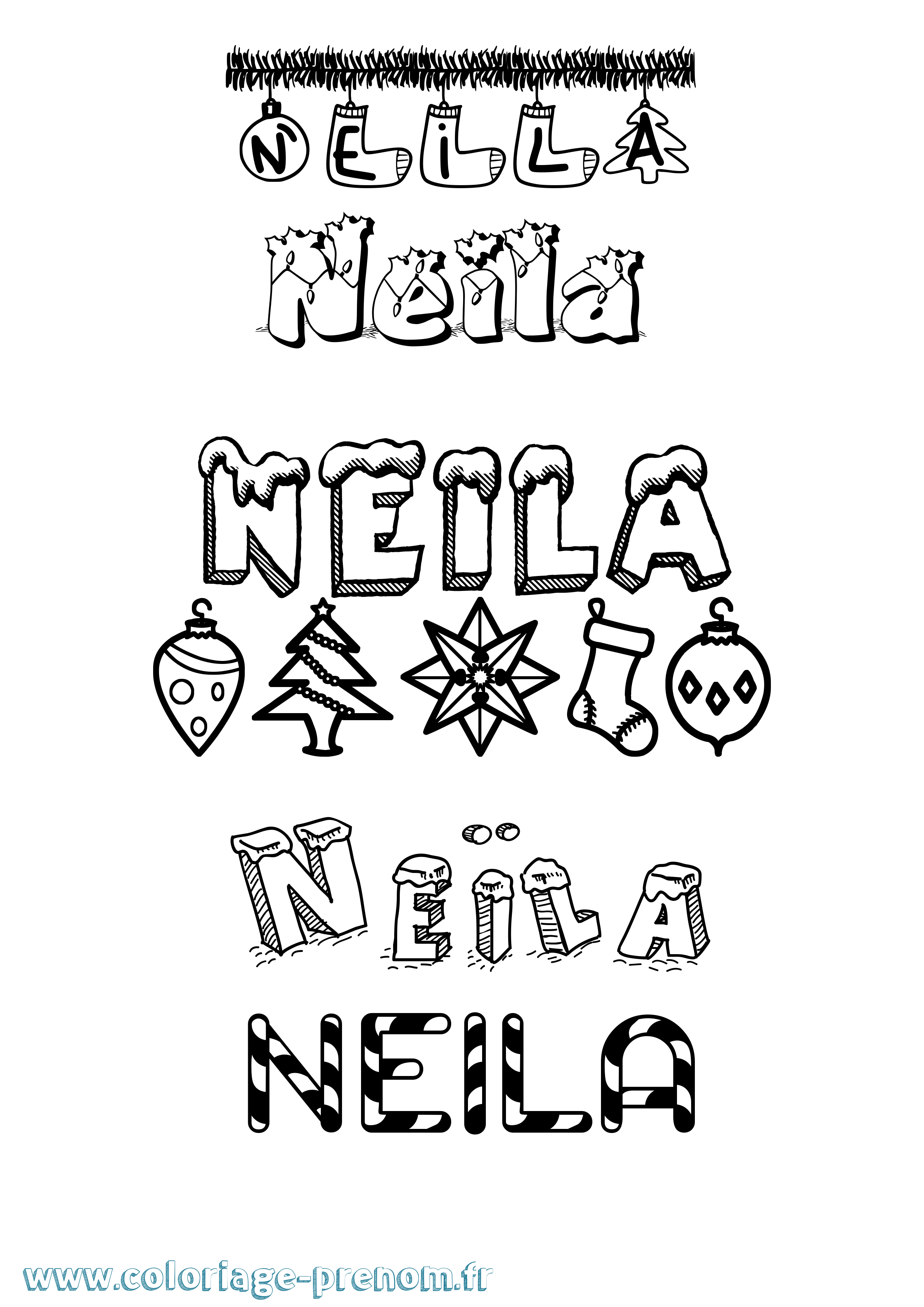 Coloriage prénom Neïla Noël