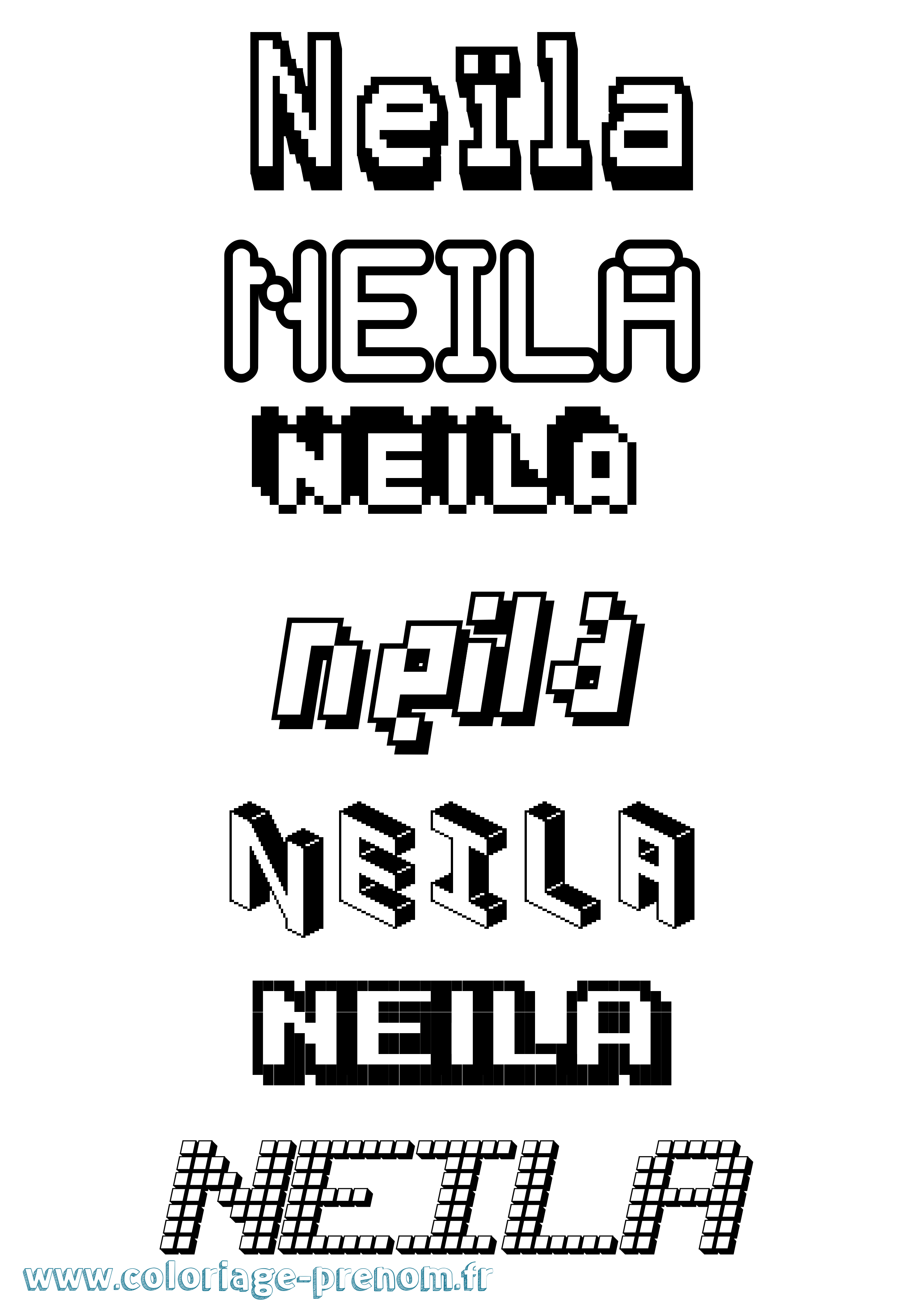 Coloriage prénom Neïla Pixel
