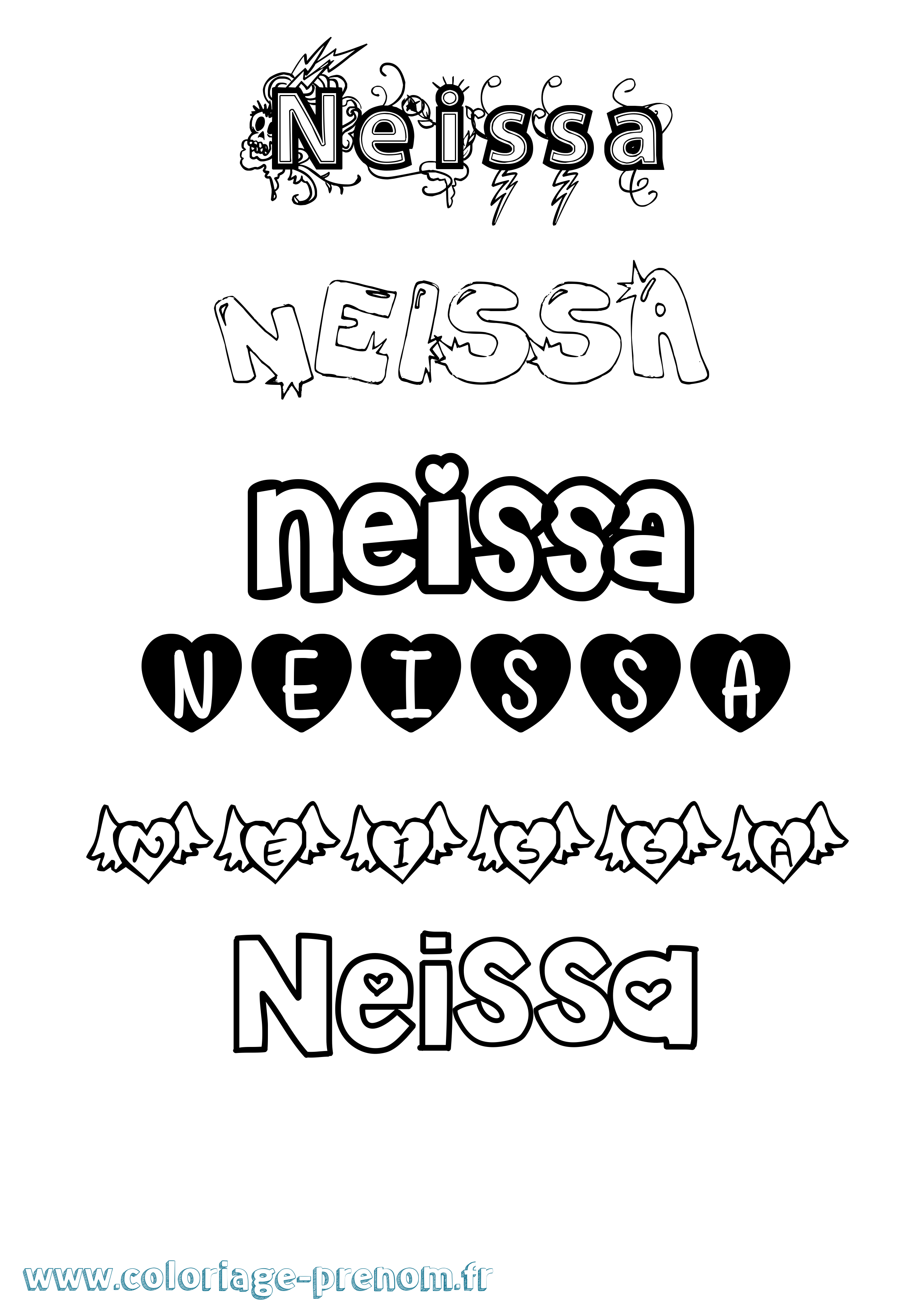 Coloriage prénom Neissa Girly