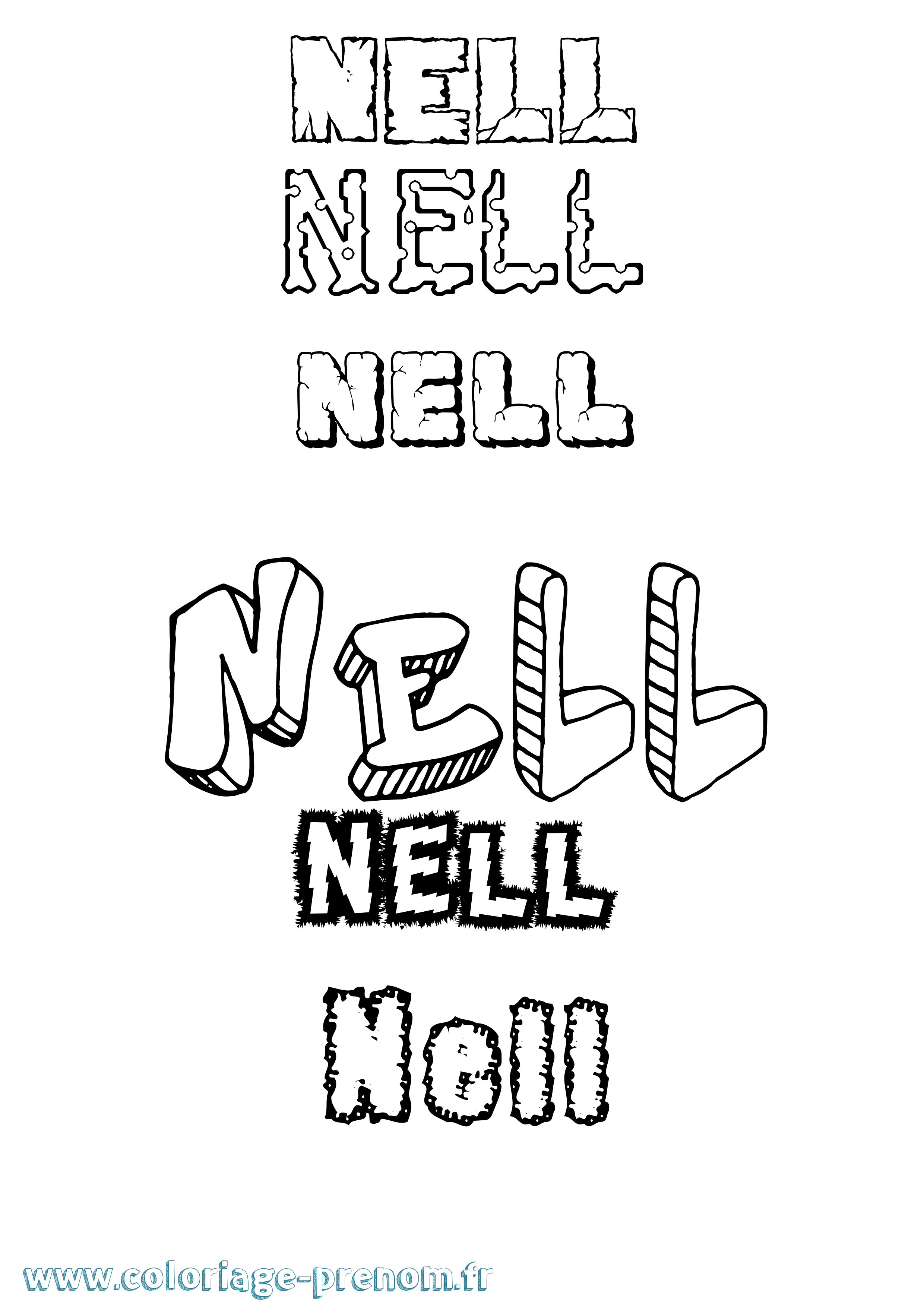 Coloriage prénom Nell Destructuré