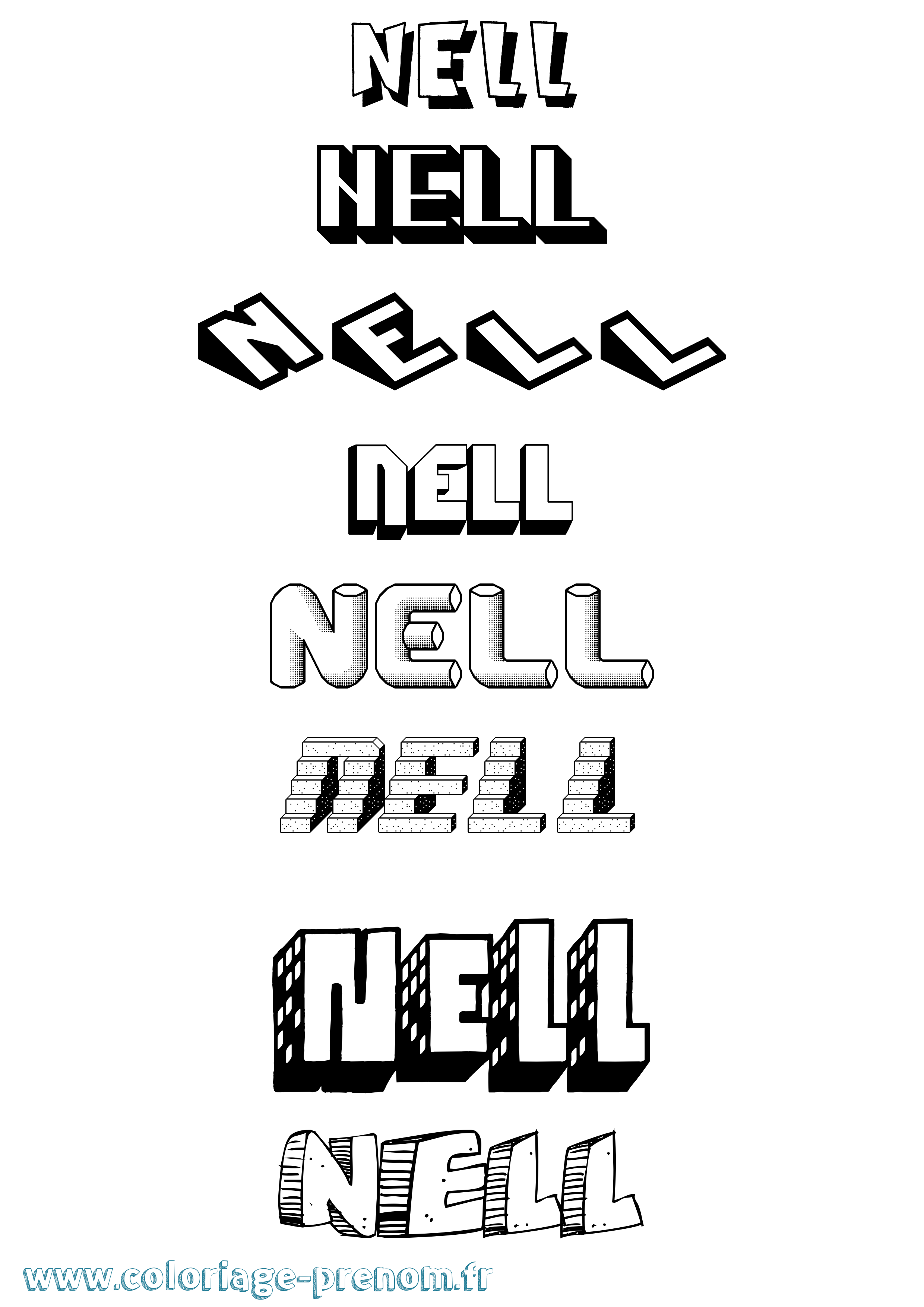 Coloriage Nell Effet 3D Coloriage prénom Nell Effet 3D