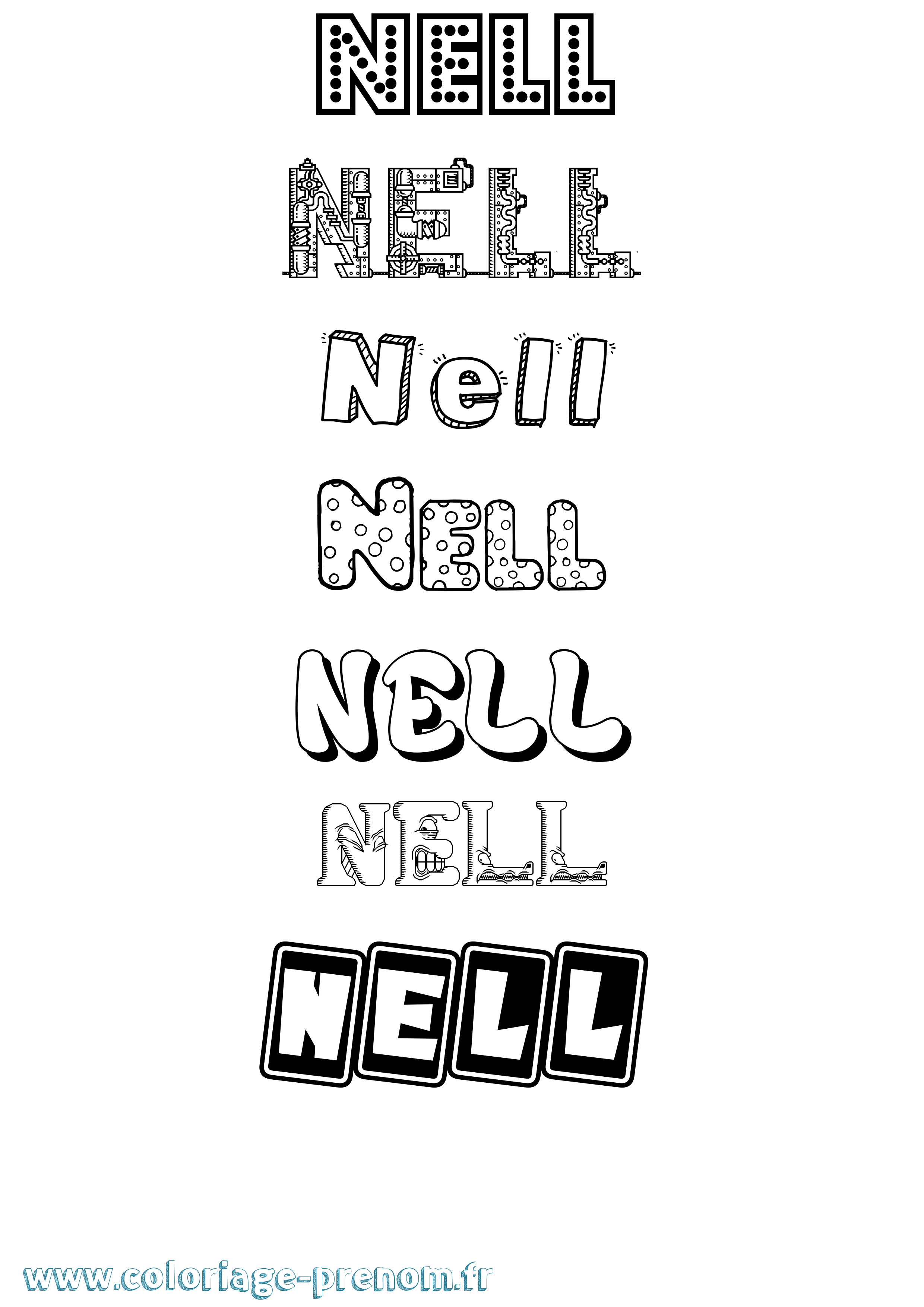 Coloriage prénom Nell Fun