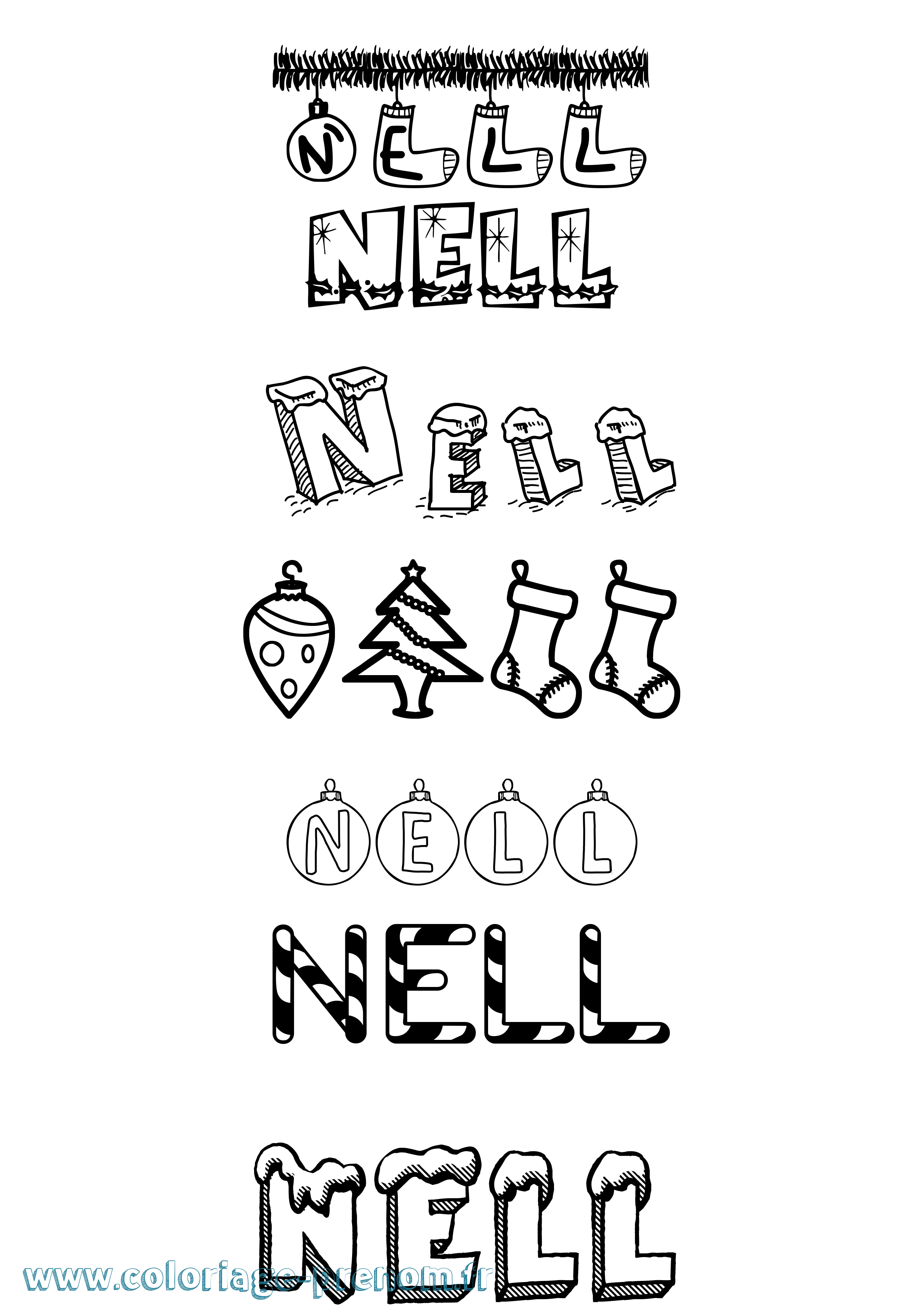 Coloriage prénom Nell Noël