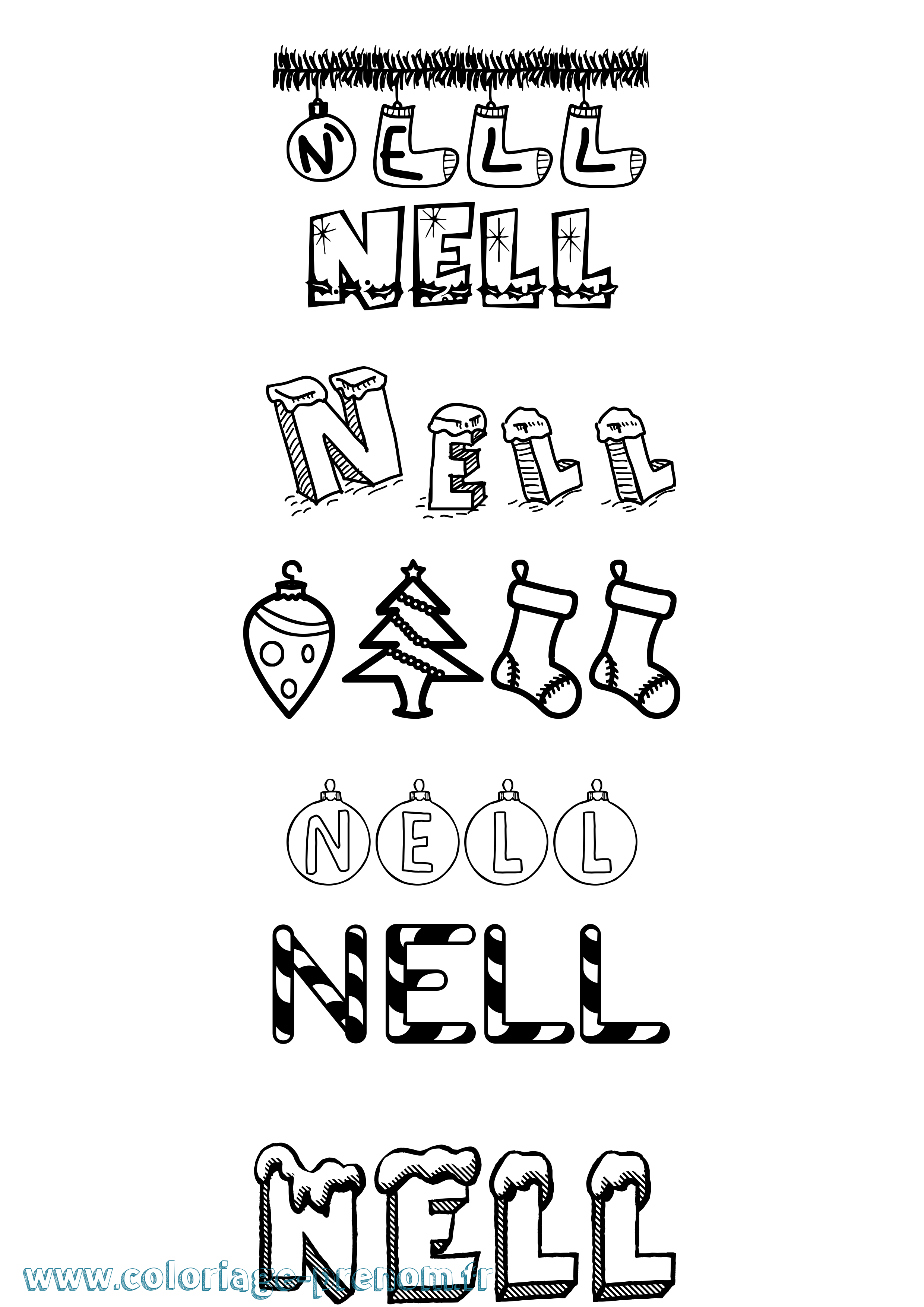Coloriage Nell Noël Coloriage prénom Nell Noël
