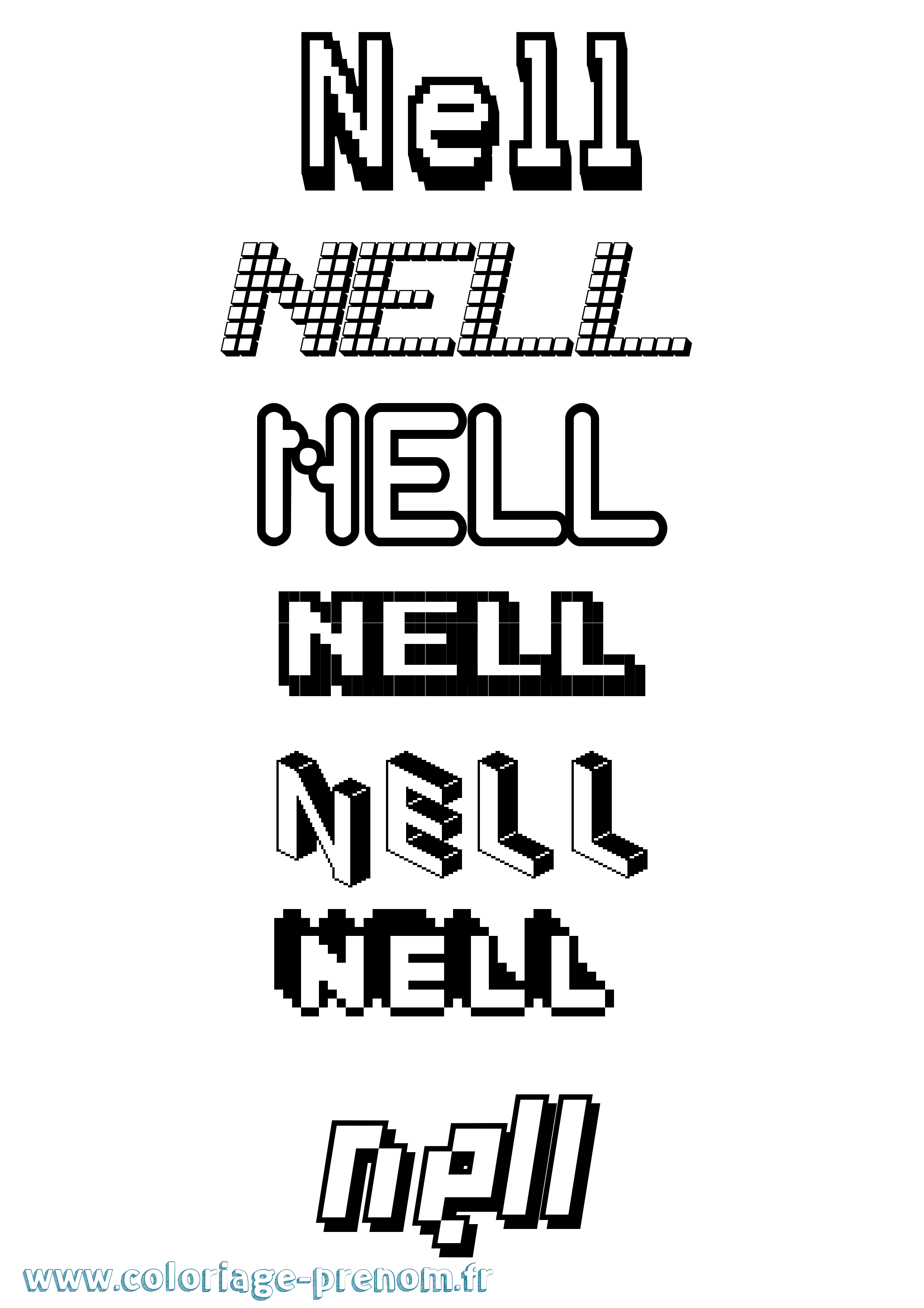 Coloriage prénom Nell Pixel