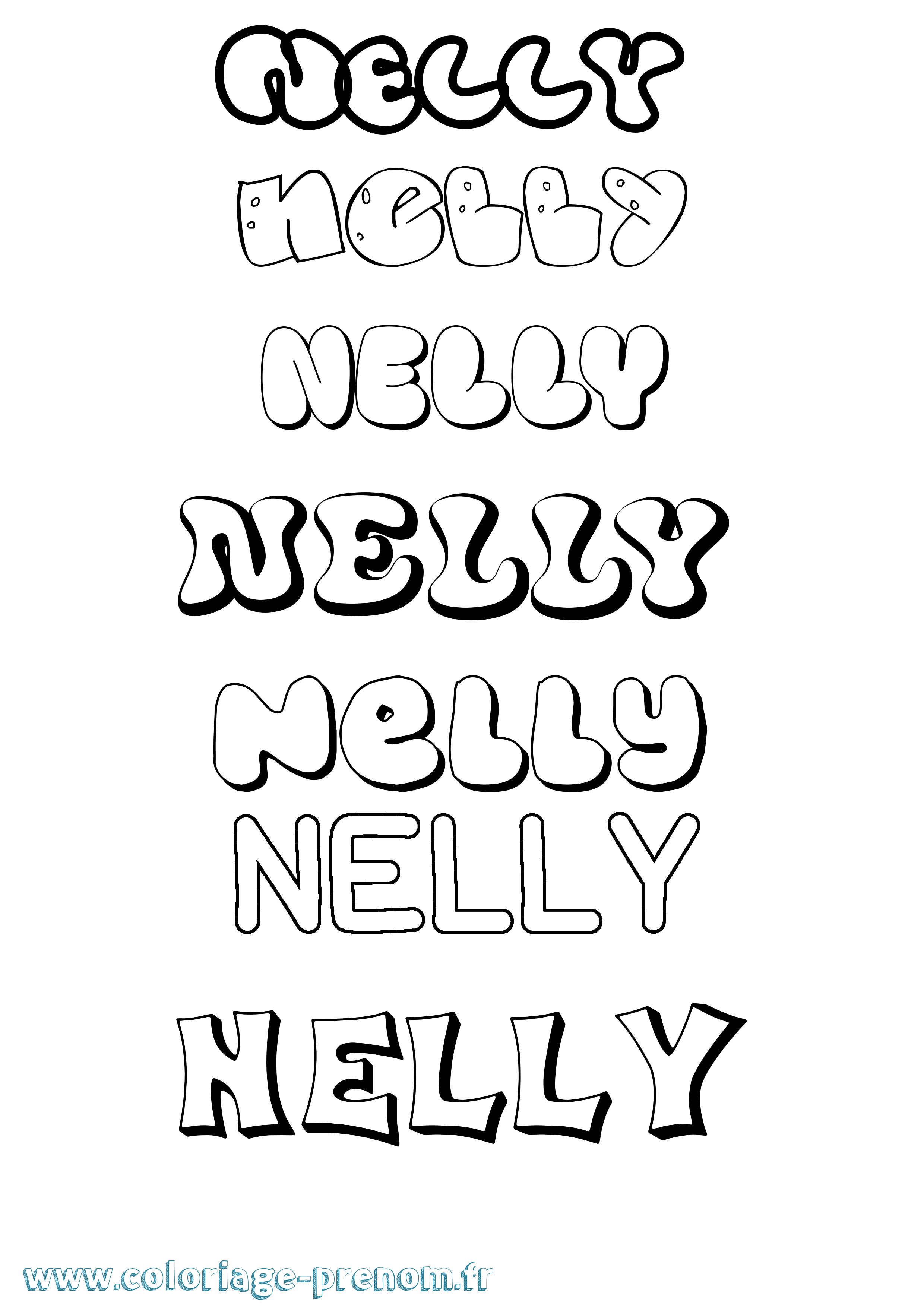 Coloriage prénom Nelly Bubble