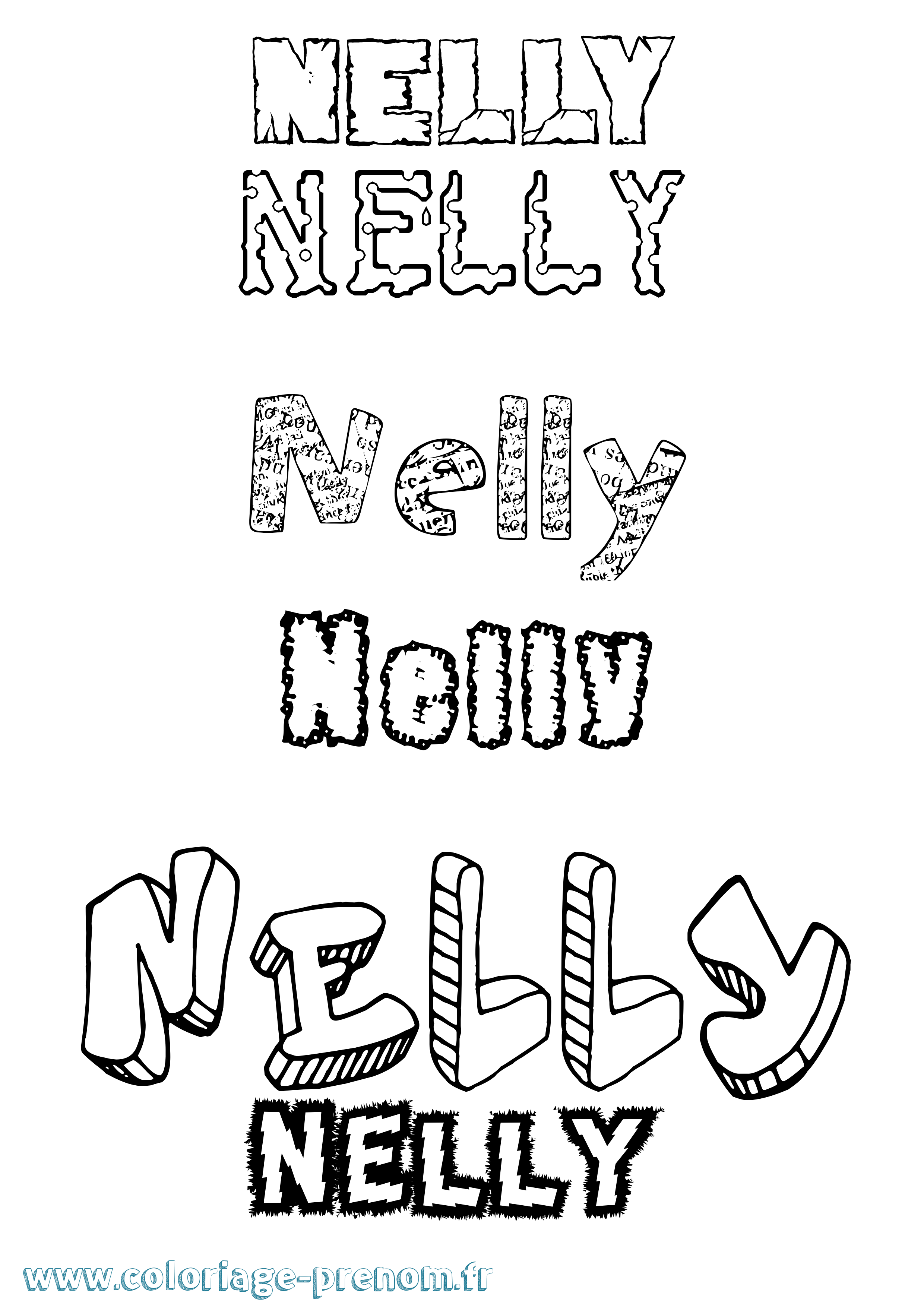 Coloriage Nelly Destructuré Coloriage prénom Nelly Destructuré