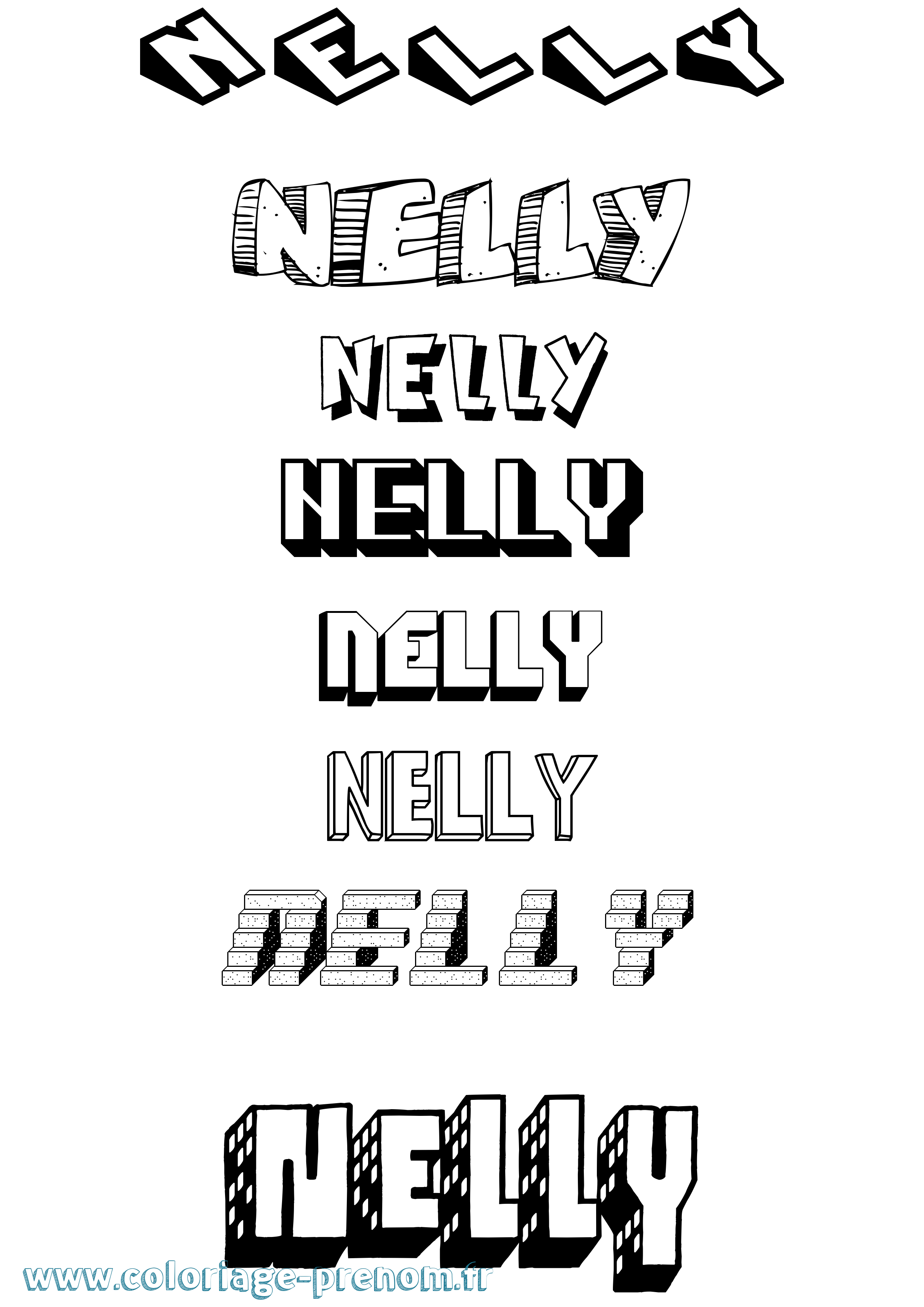 Coloriage Nelly Effet 3D Coloriage prénom Nelly Effet 3D