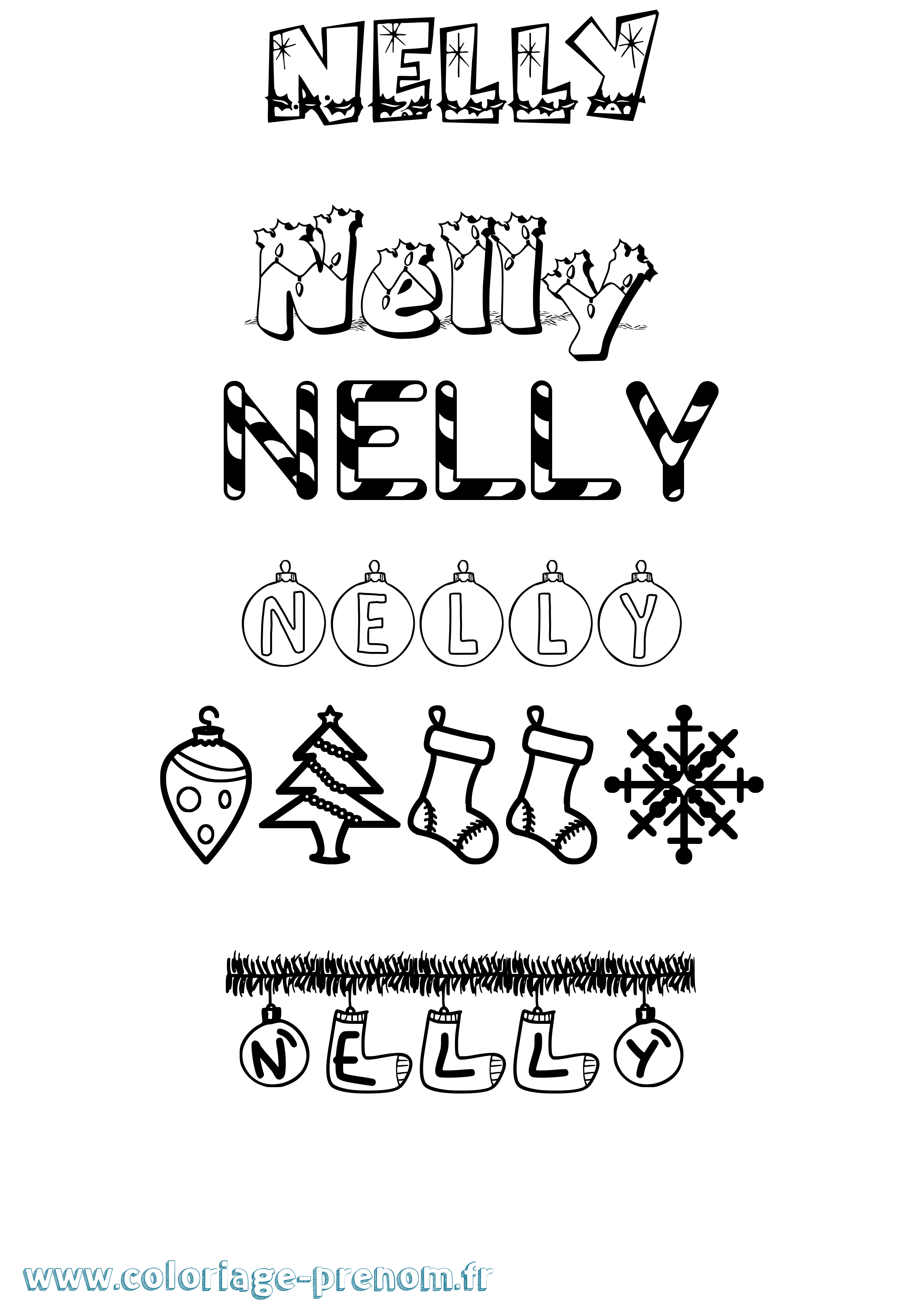 Coloriage Nelly Noël Coloriage prénom Nelly Noël