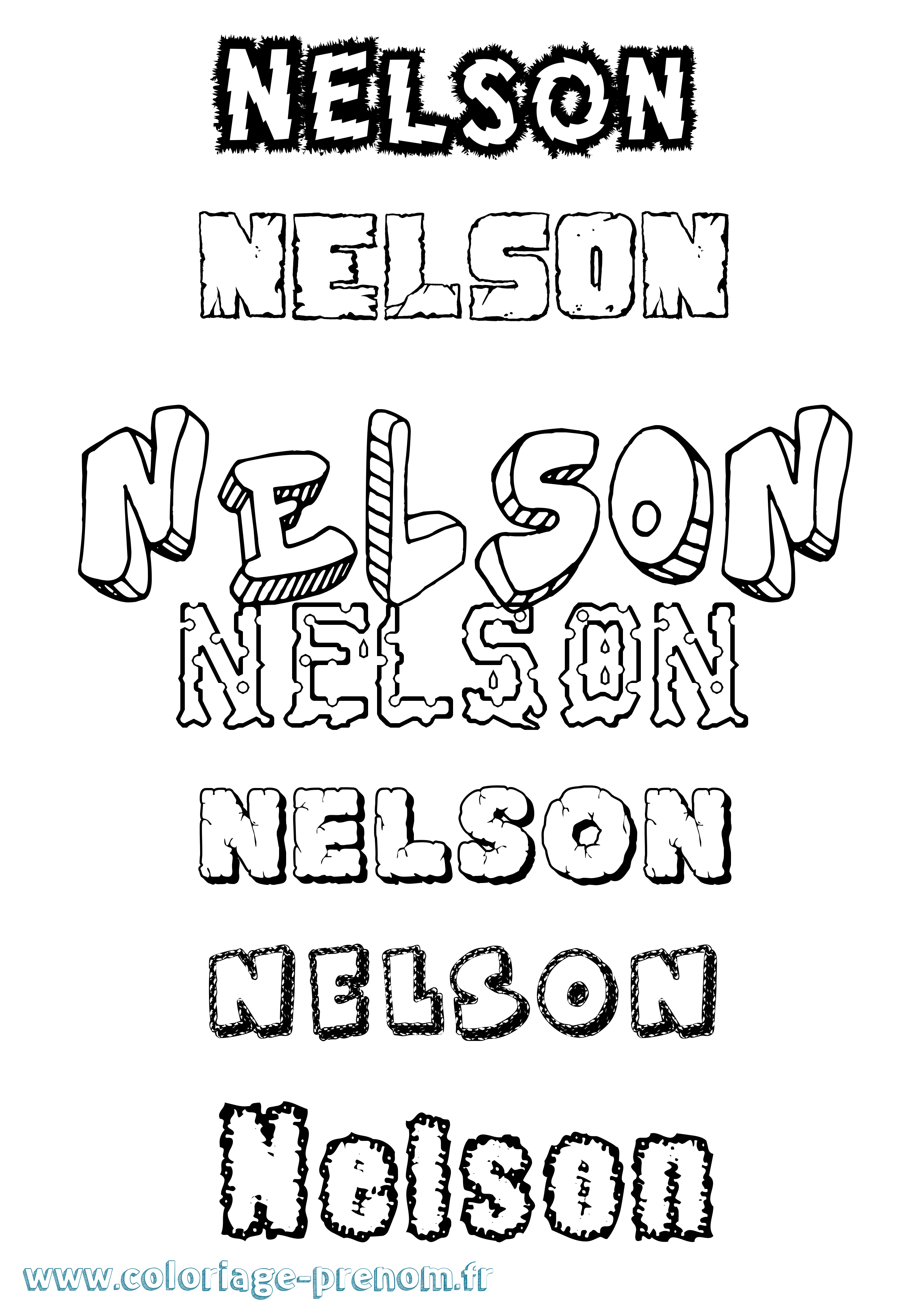 Coloriage prénom Nelson Destructuré