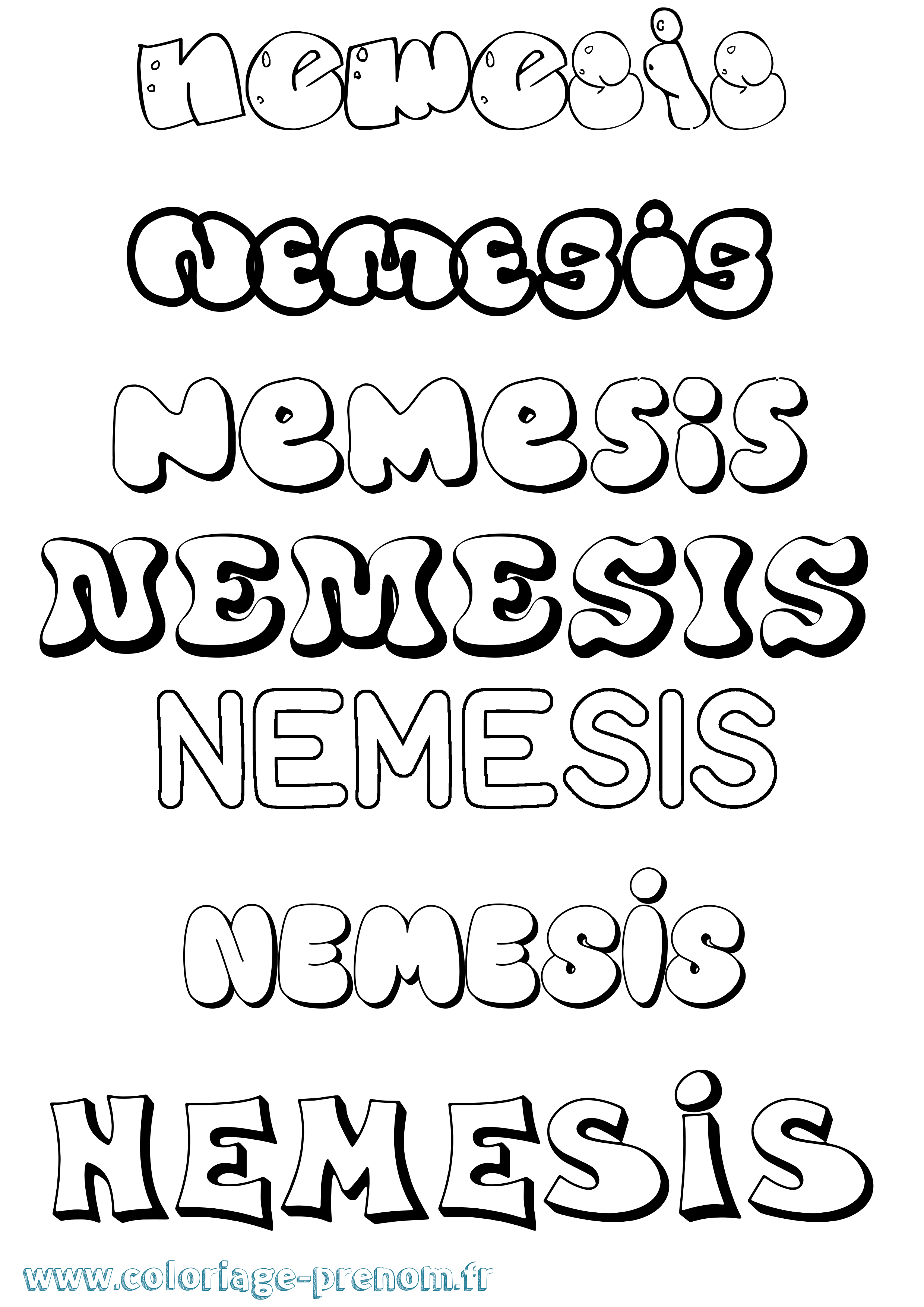 Coloriage prénom Nemesis Bubble
