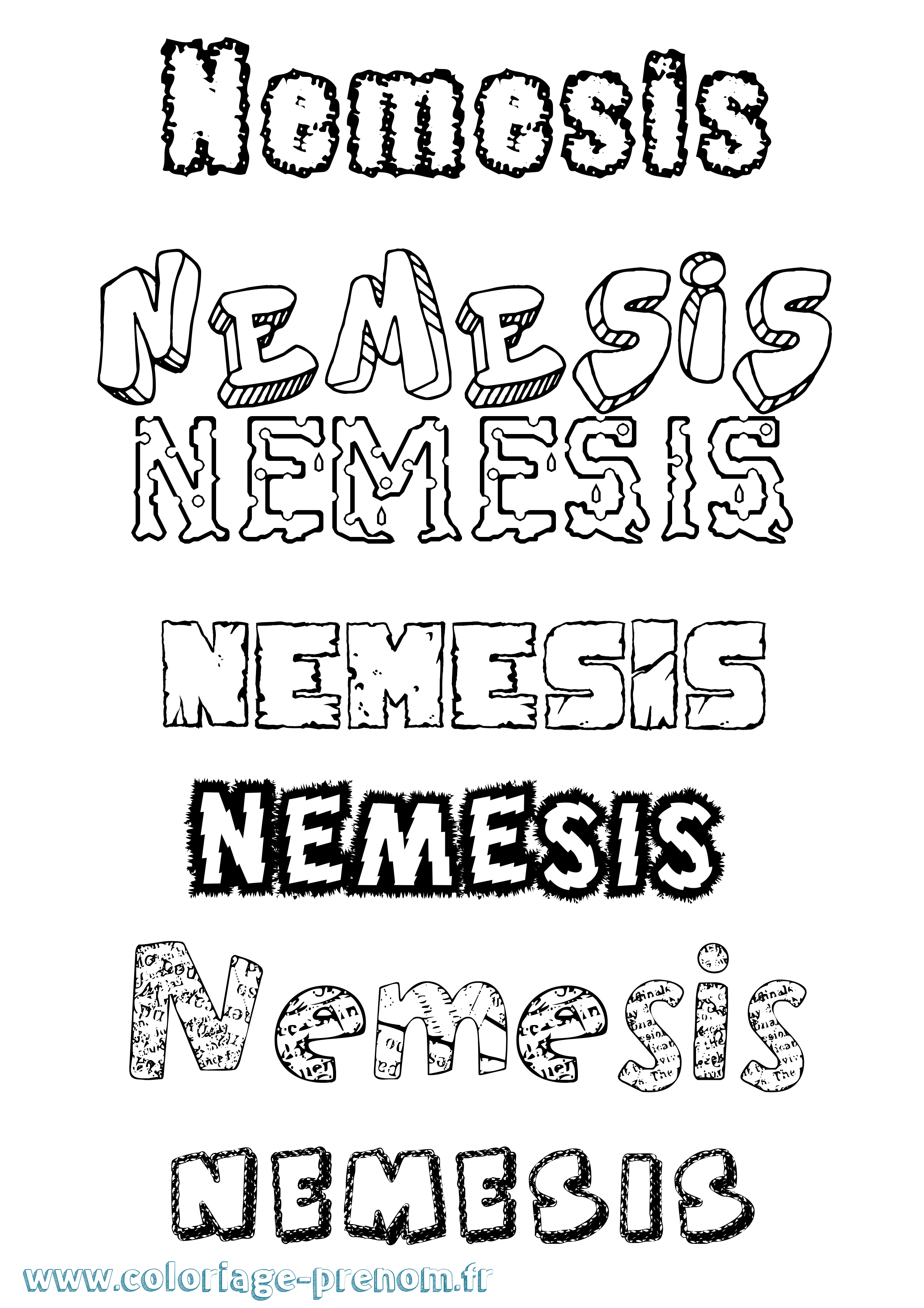 Coloriage prénom Nemesis Destructuré