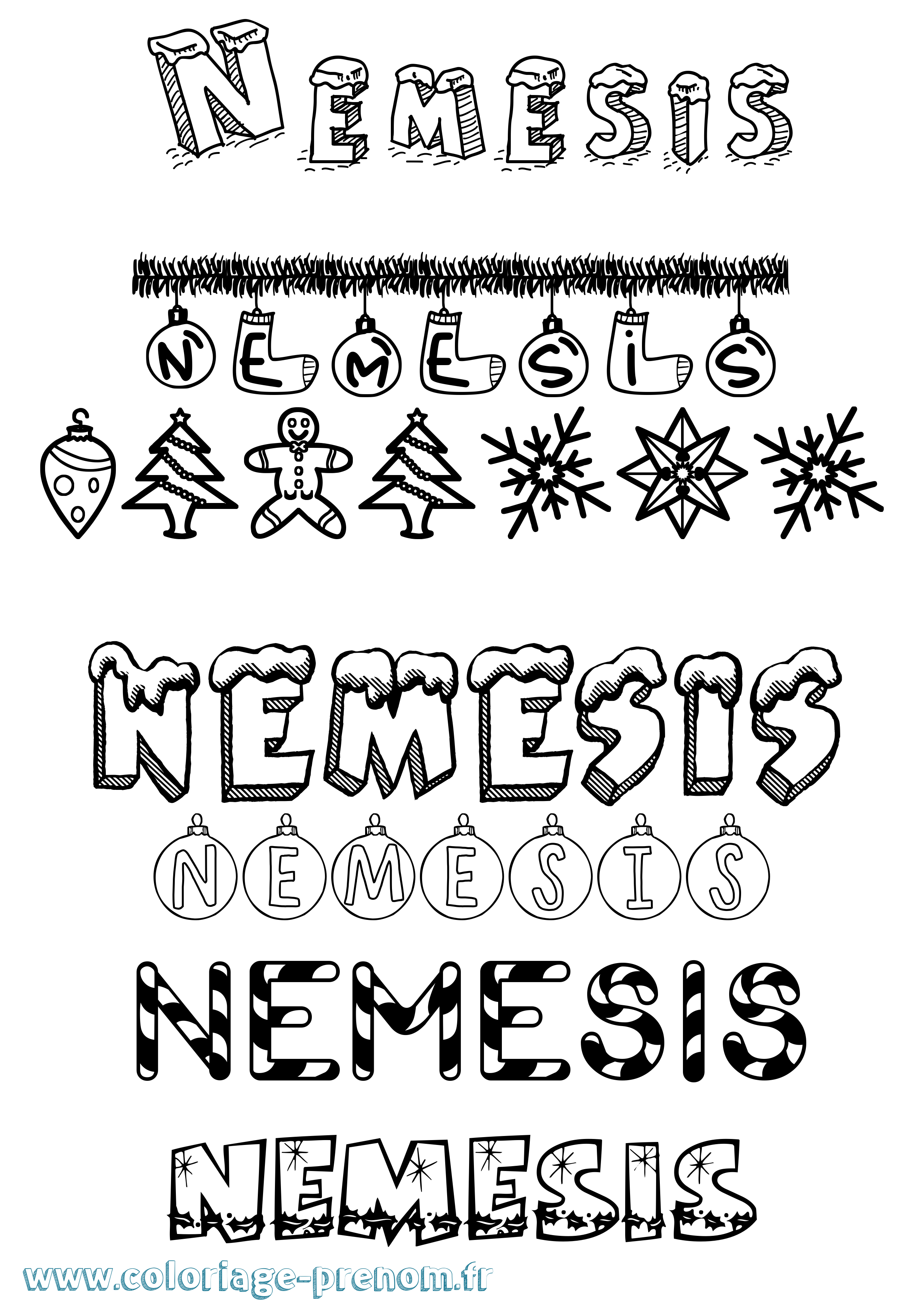 Coloriage prénom Nemesis Noël