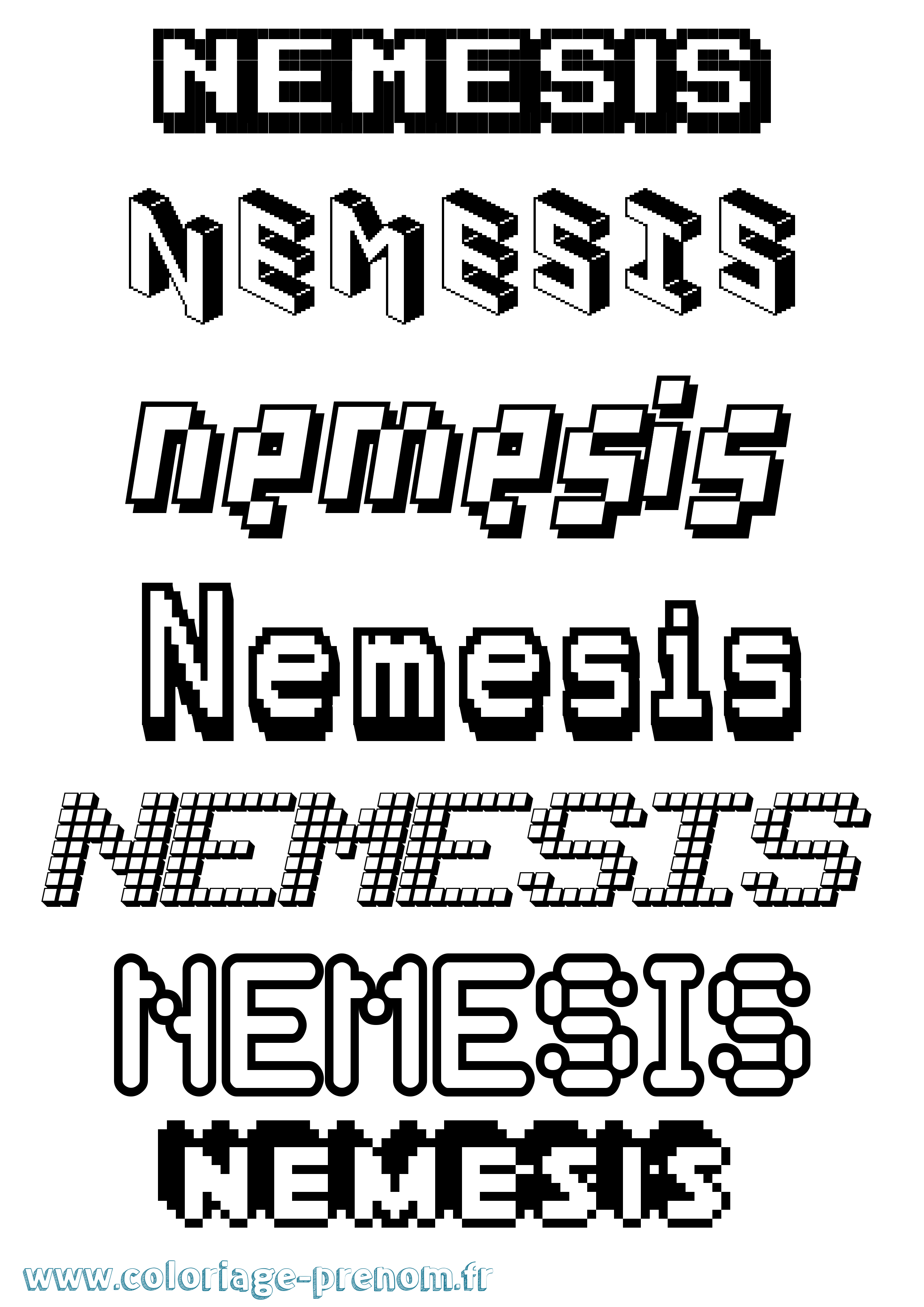 Coloriage prénom Nemesis Pixel