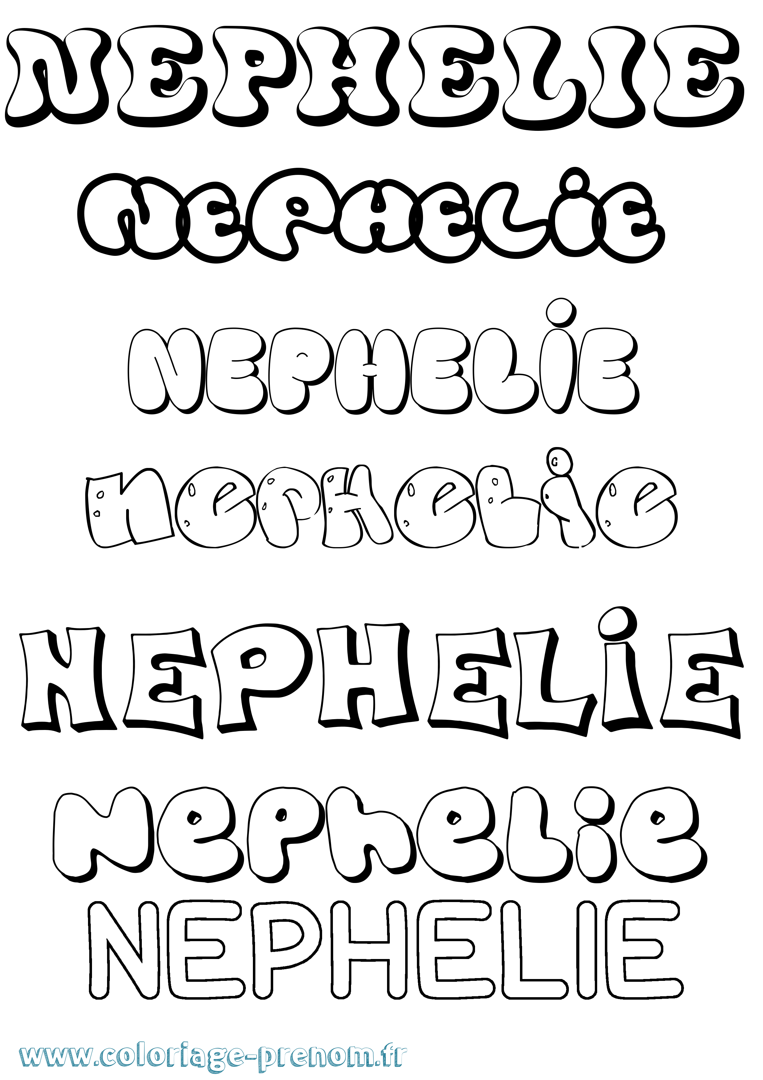 Coloriage prénom Nephelie Bubble