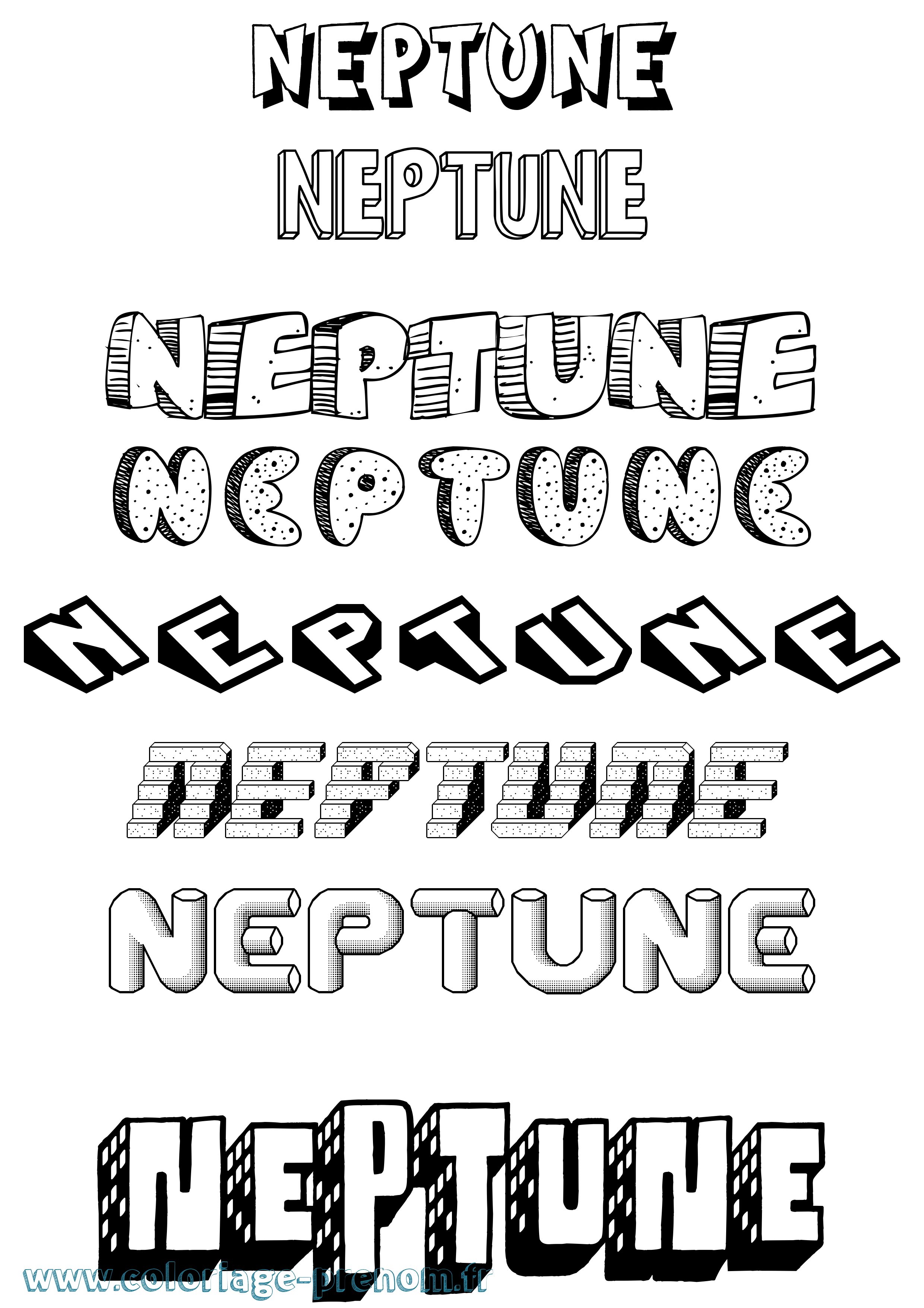 Coloriage prénom Neptune Effet 3D