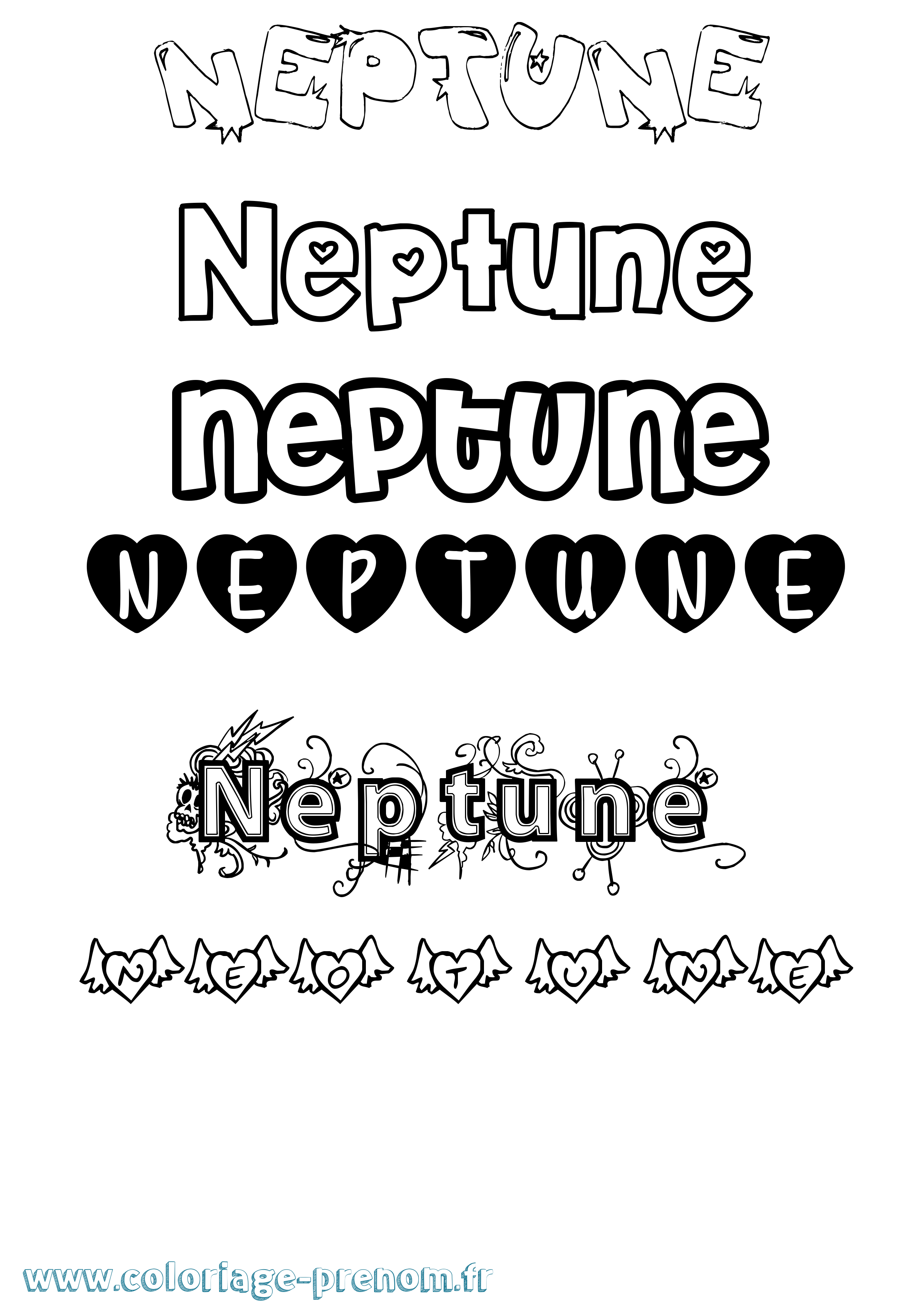 Coloriage prénom Neptune Girly