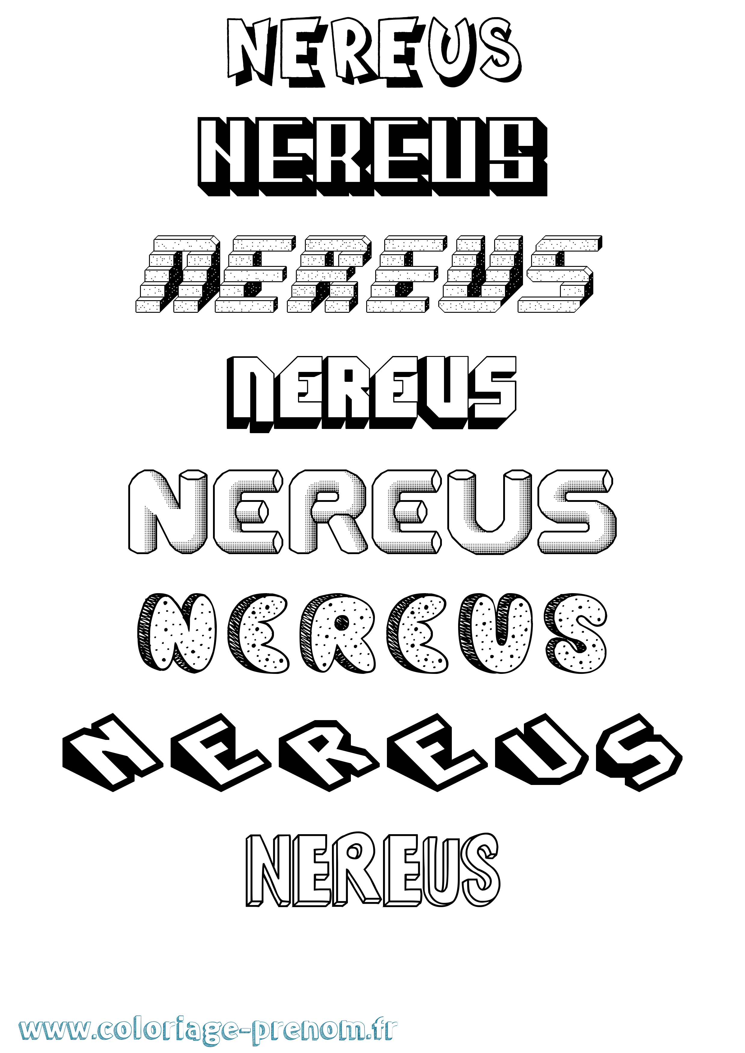 Coloriage prénom Nereus Effet 3D