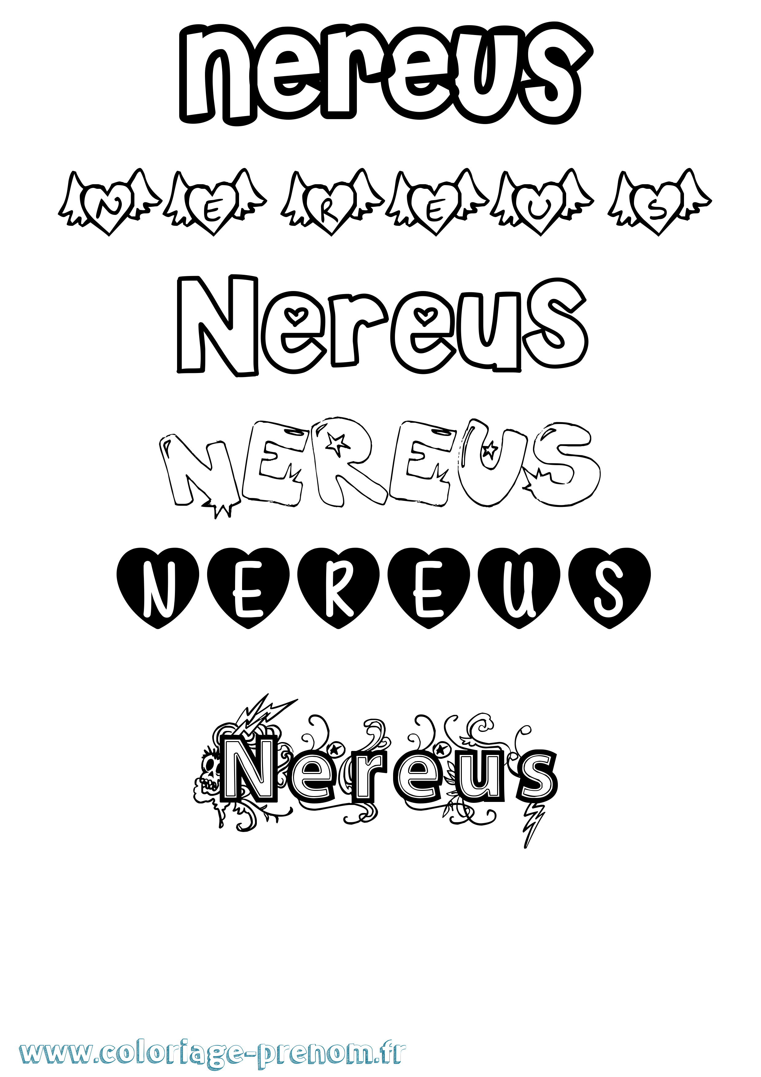 Coloriage Nereus Girly Coloriage prénom Nereus Girly