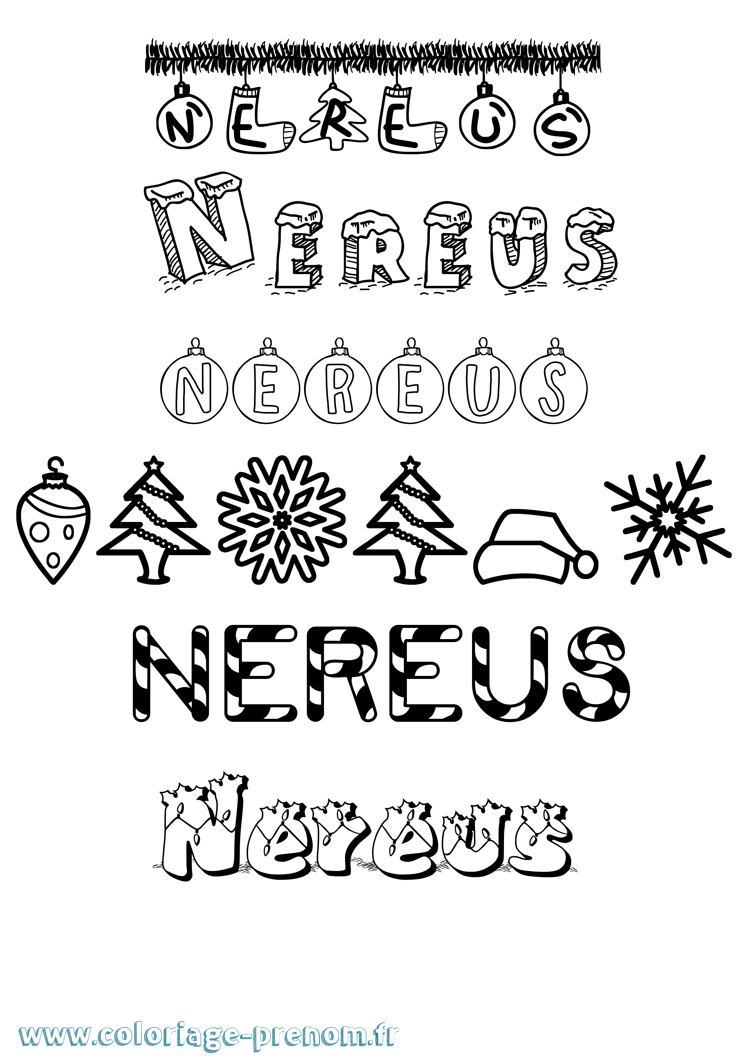 Coloriage Nereus Noël Coloriage prénom Nereus Noël