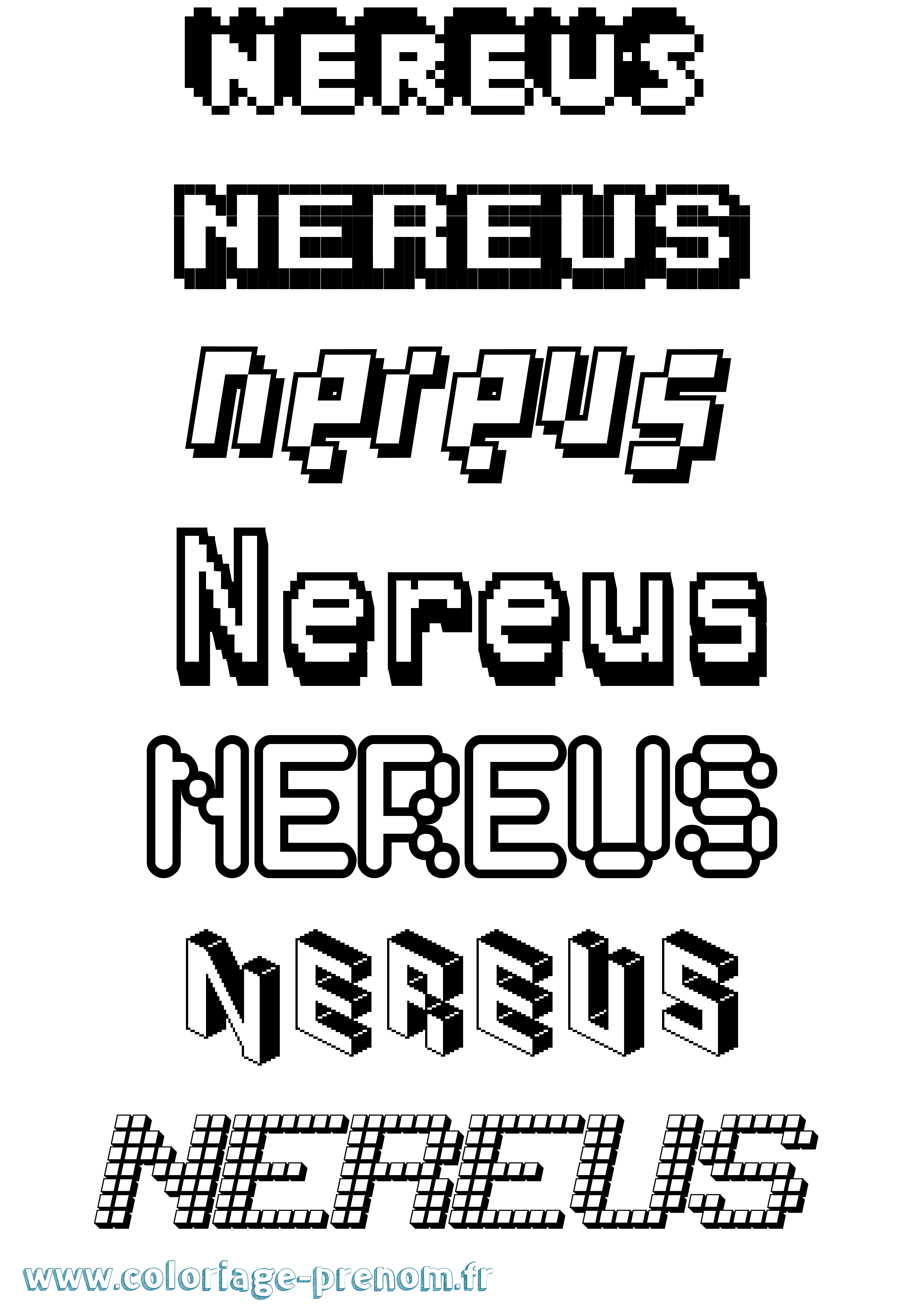 Coloriage prénom Nereus Pixel