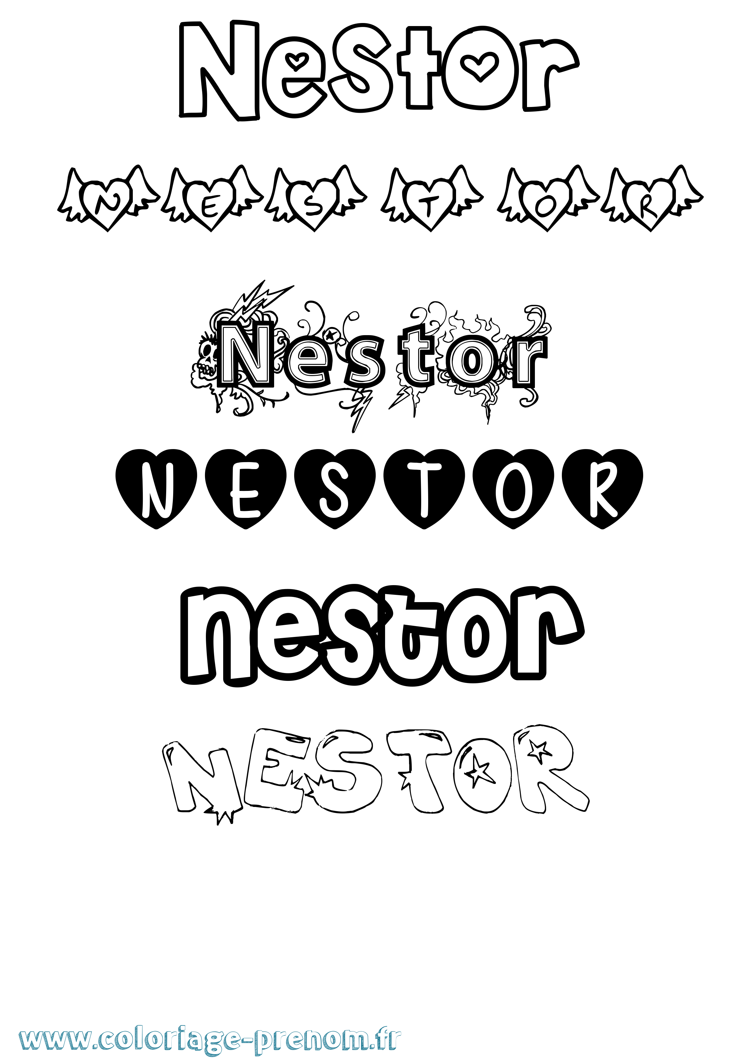 Coloriage prénom Nestor Girly