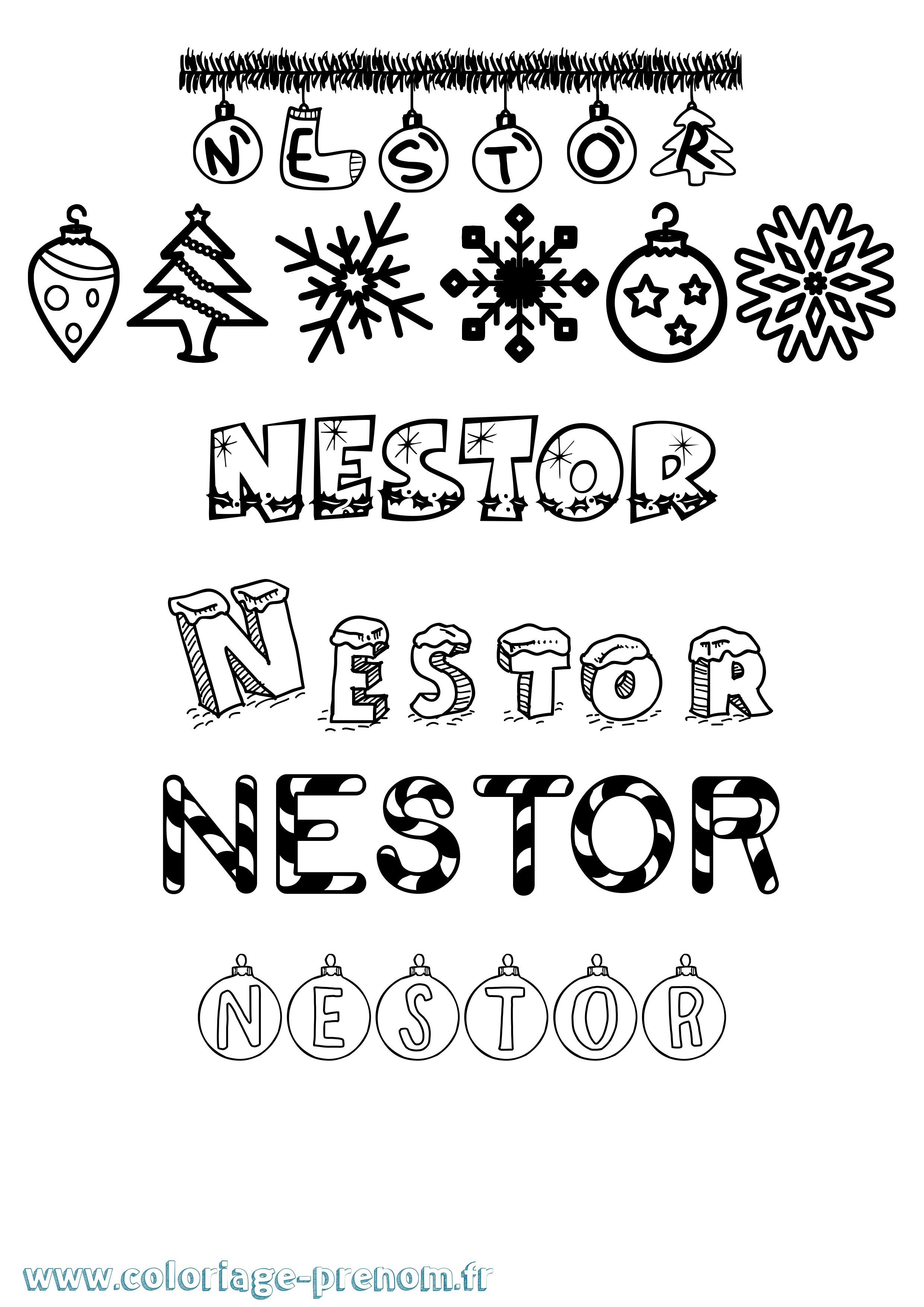 Coloriage prénom Nestor Noël