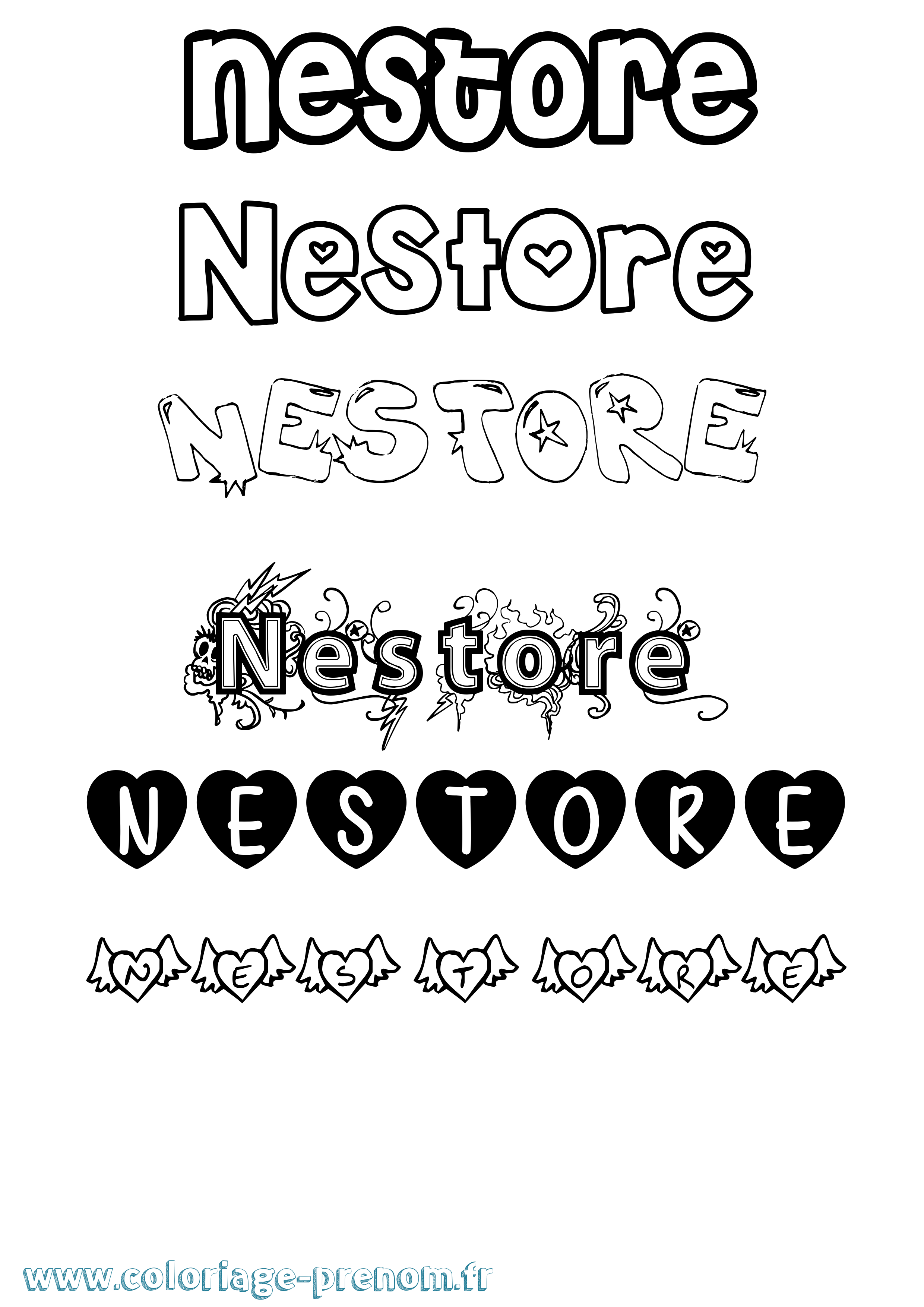 Coloriage prénom Nestore Girly