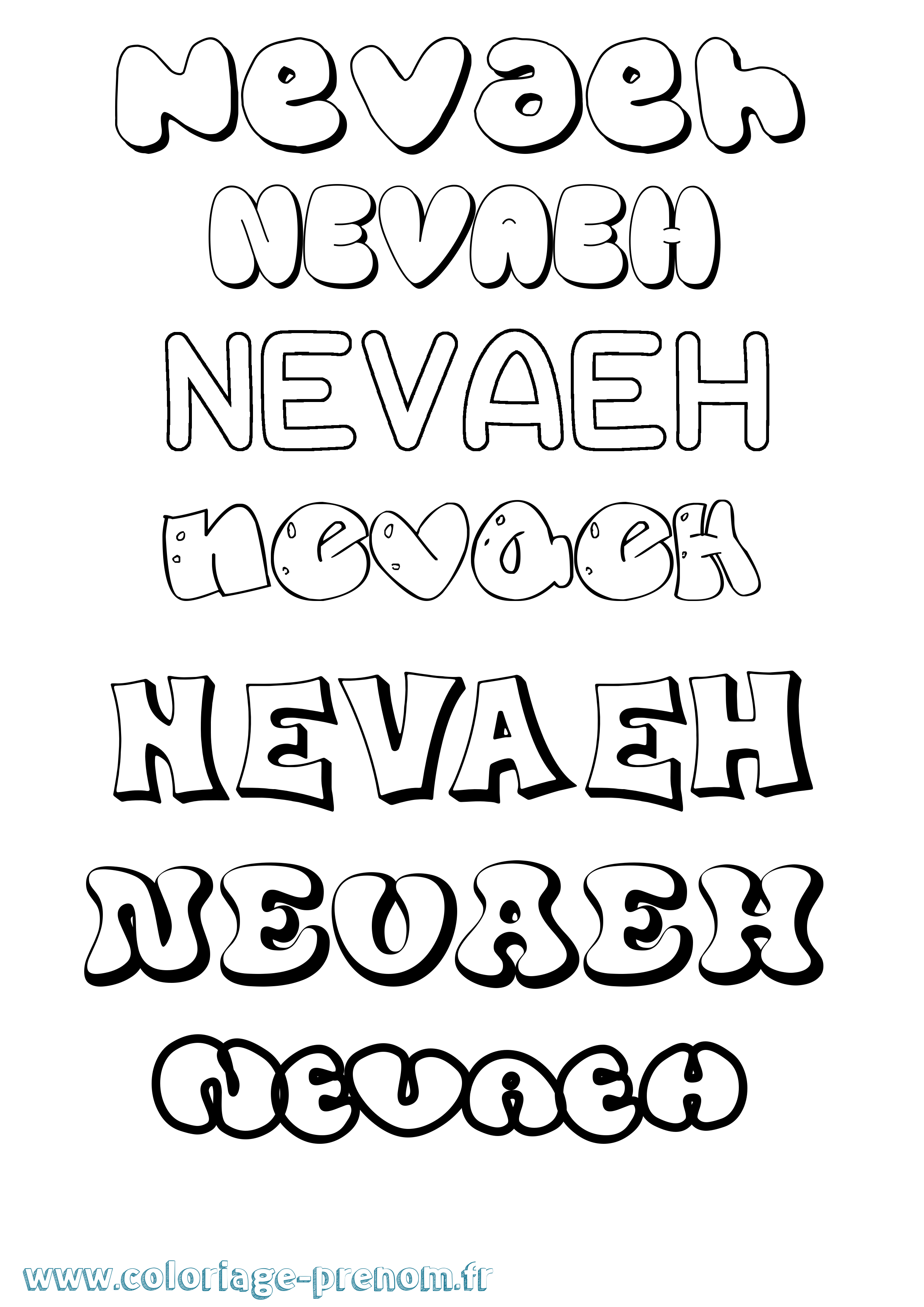 Coloriage prénom Nevaeh Bubble