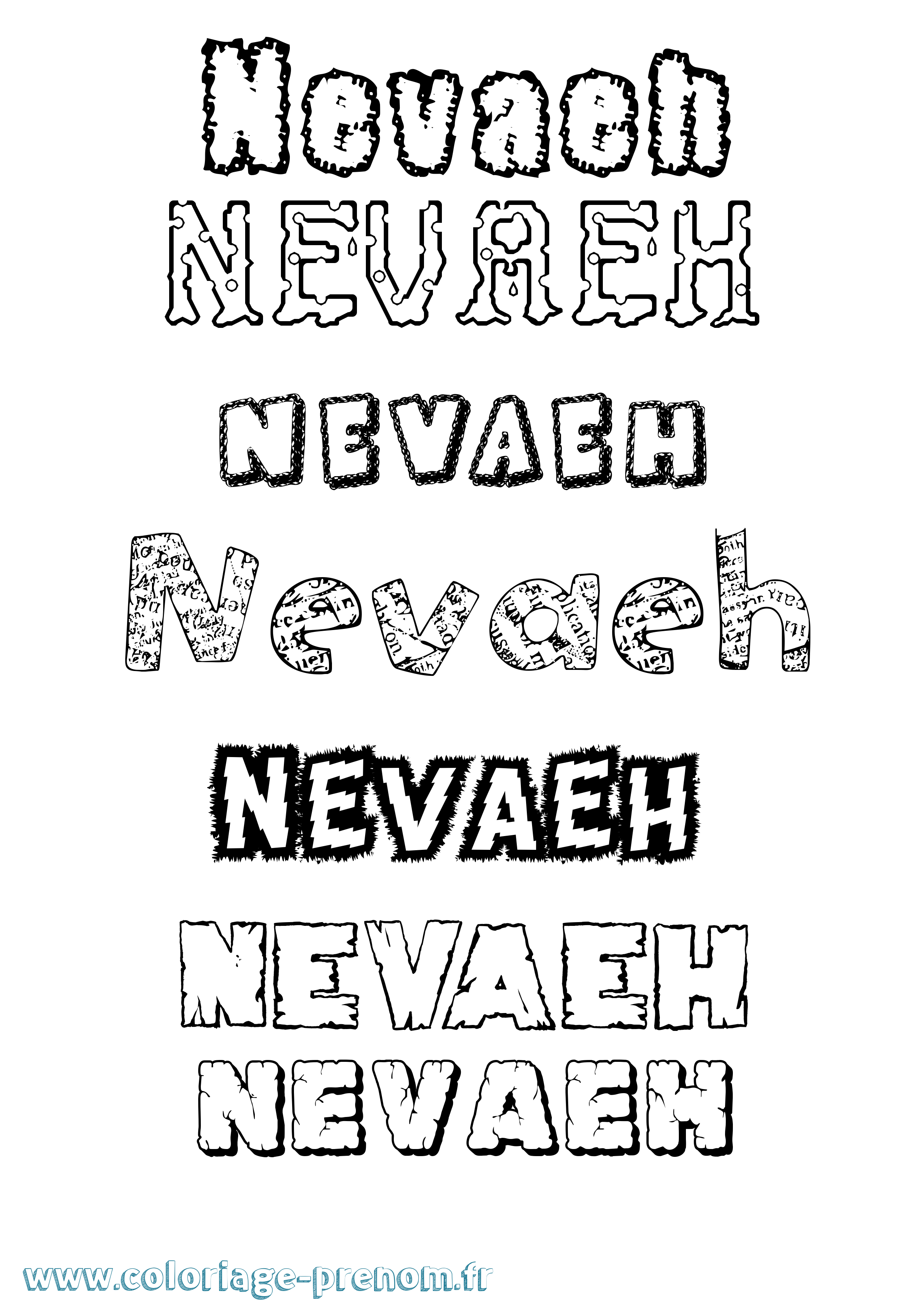 Coloriage prénom Nevaeh Destructuré