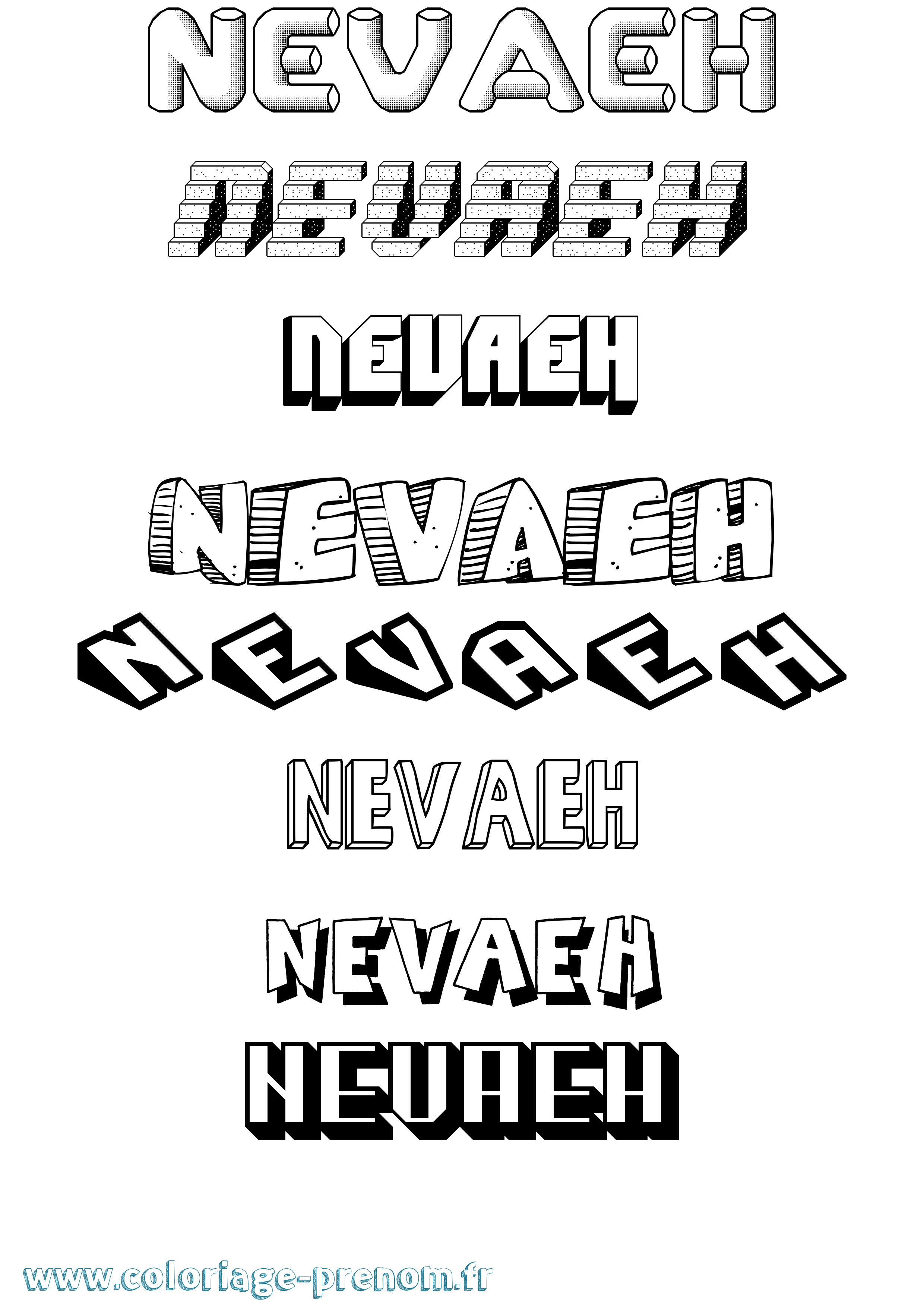 Coloriage prénom Nevaeh Effet 3D