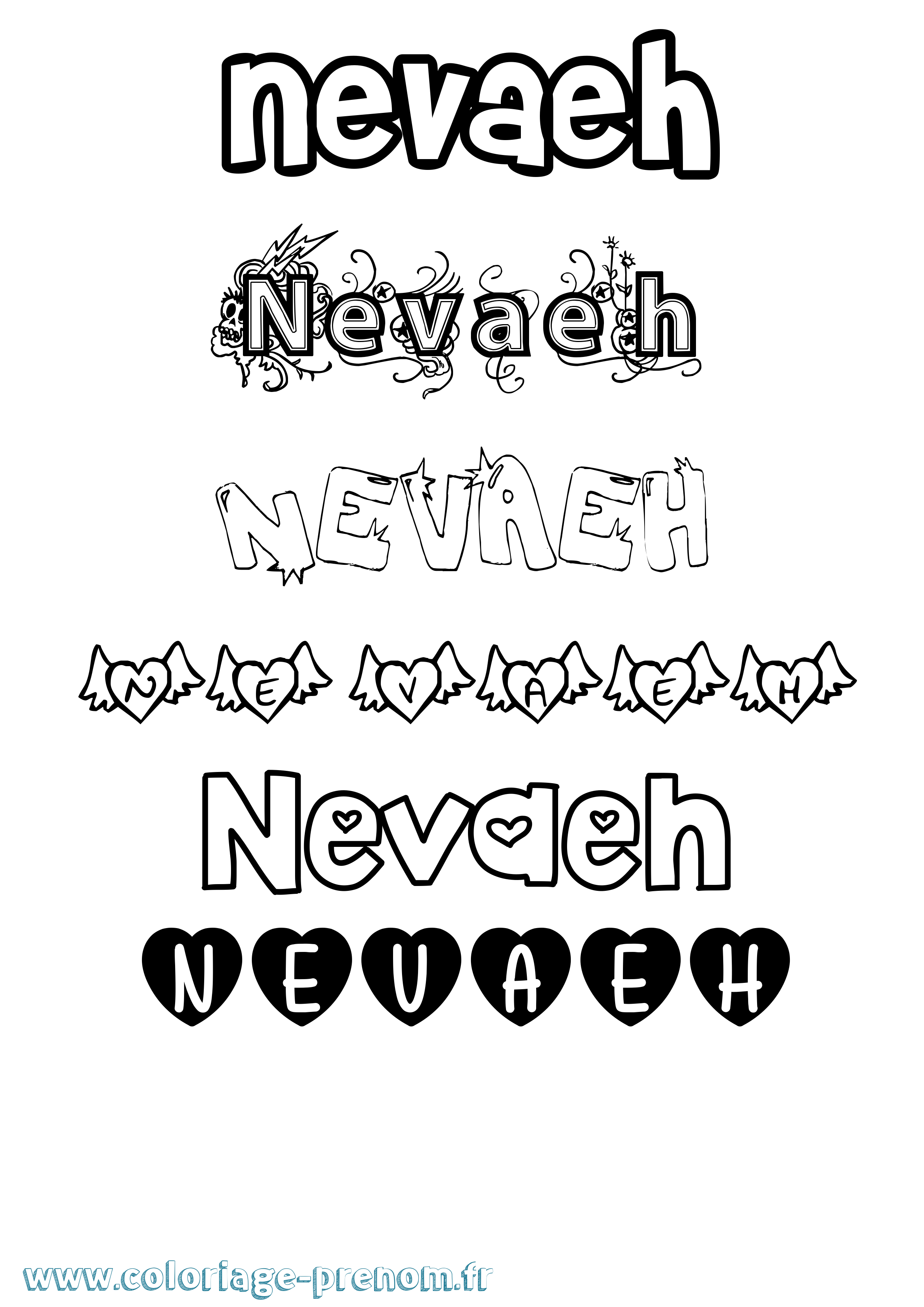 Coloriage prénom Nevaeh Girly