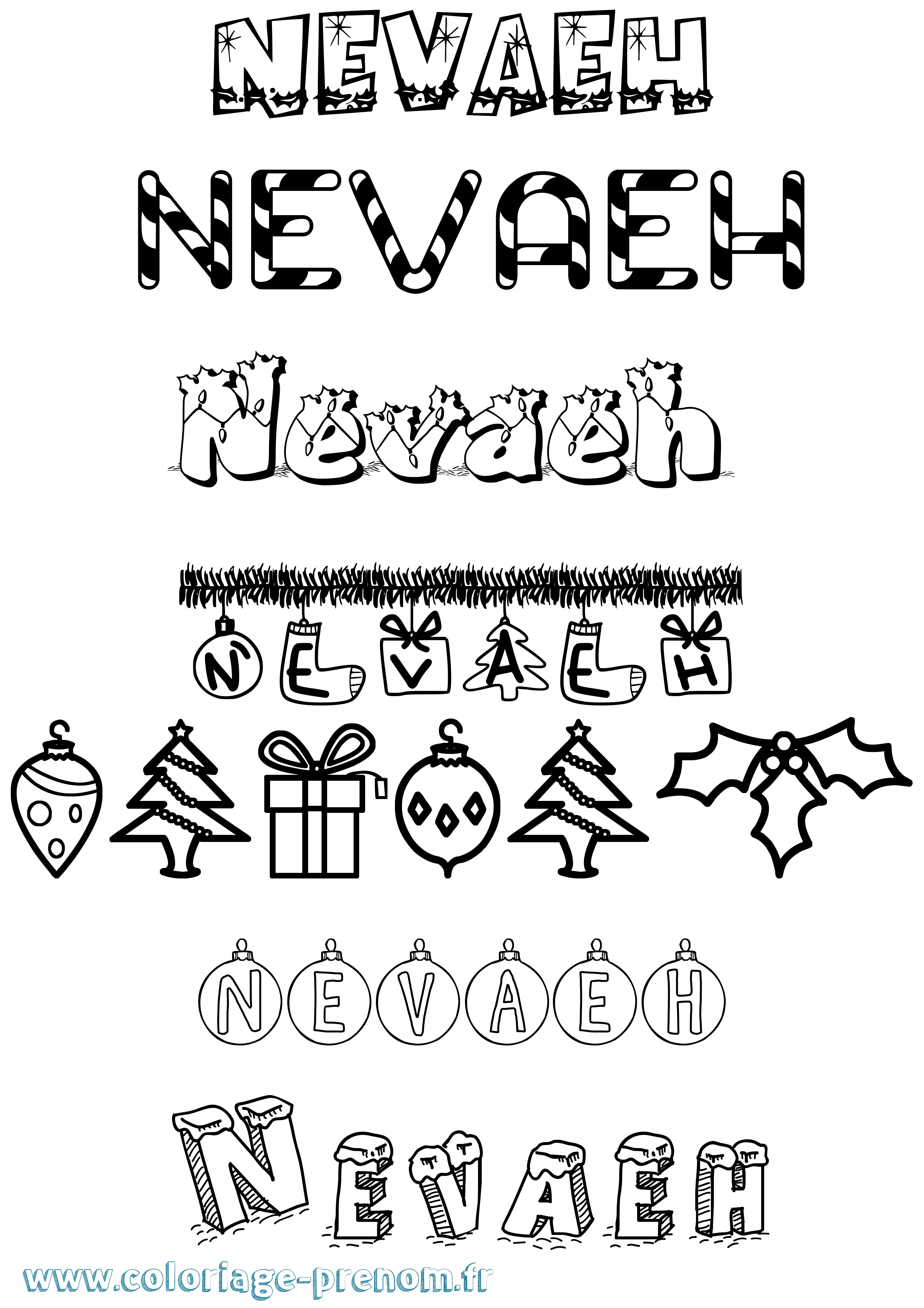 Coloriage prénom Nevaeh Noël