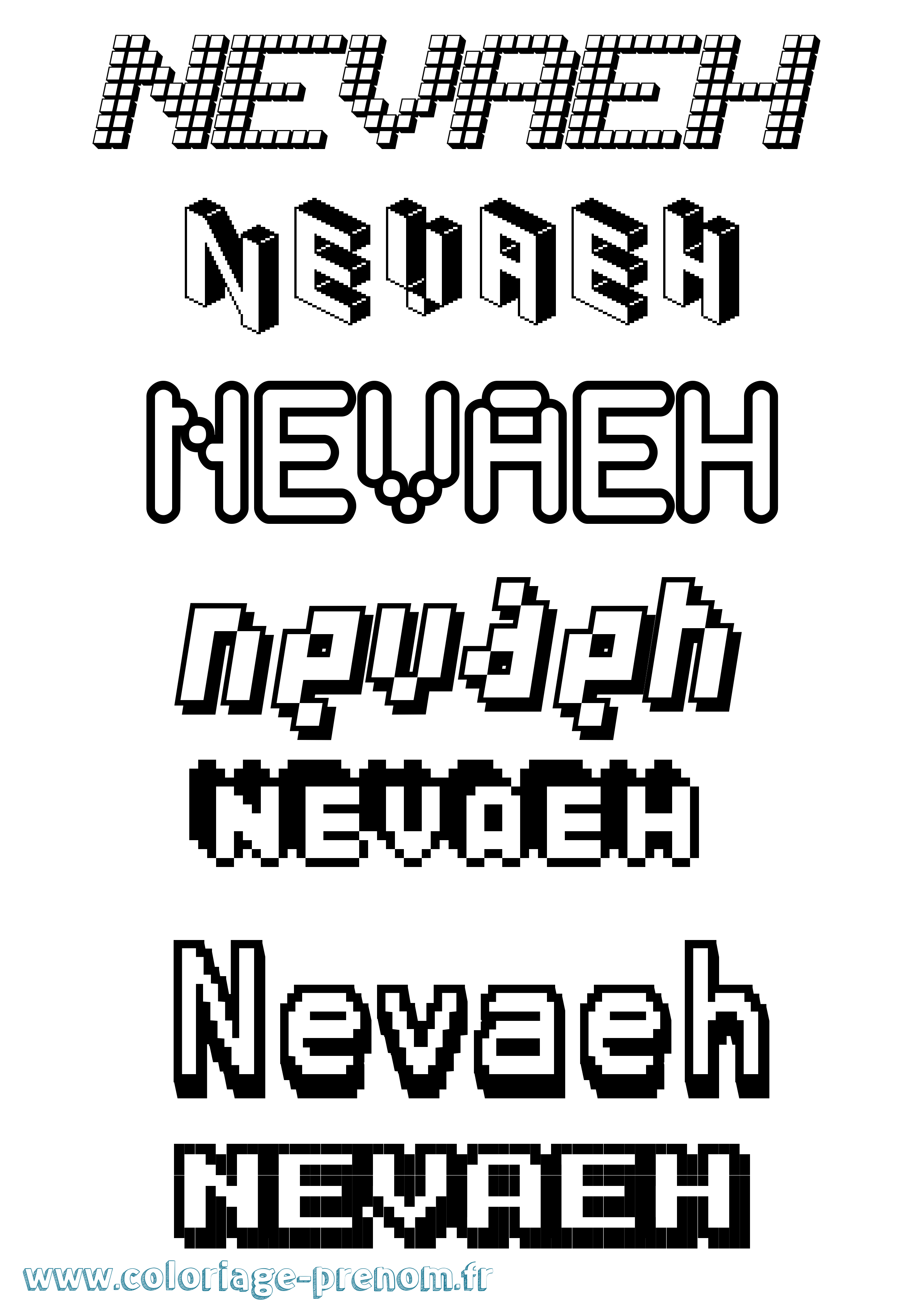 Coloriage prénom Nevaeh Pixel