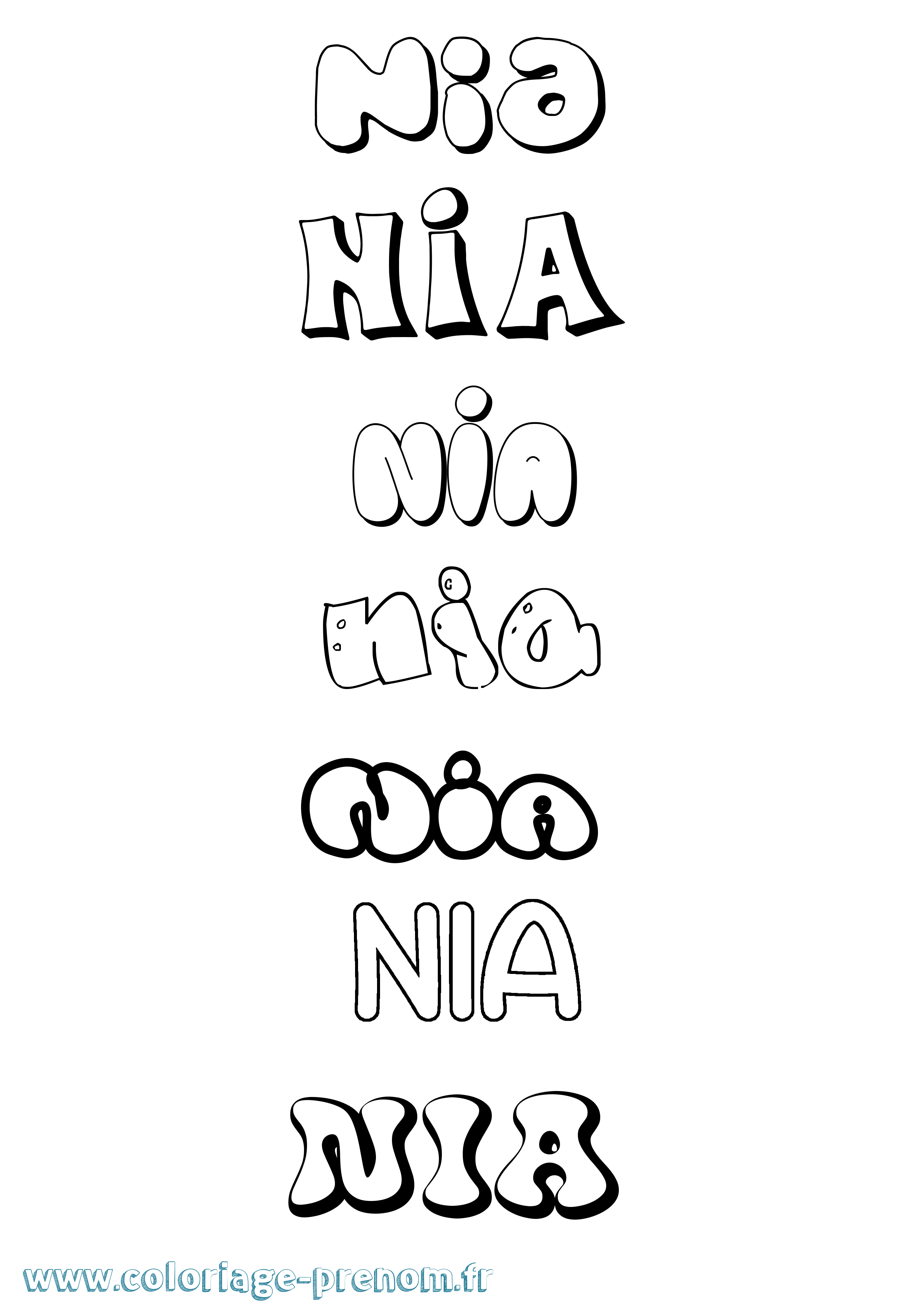 Coloriage Nia Bubble Coloriage prénom Nia Bubble