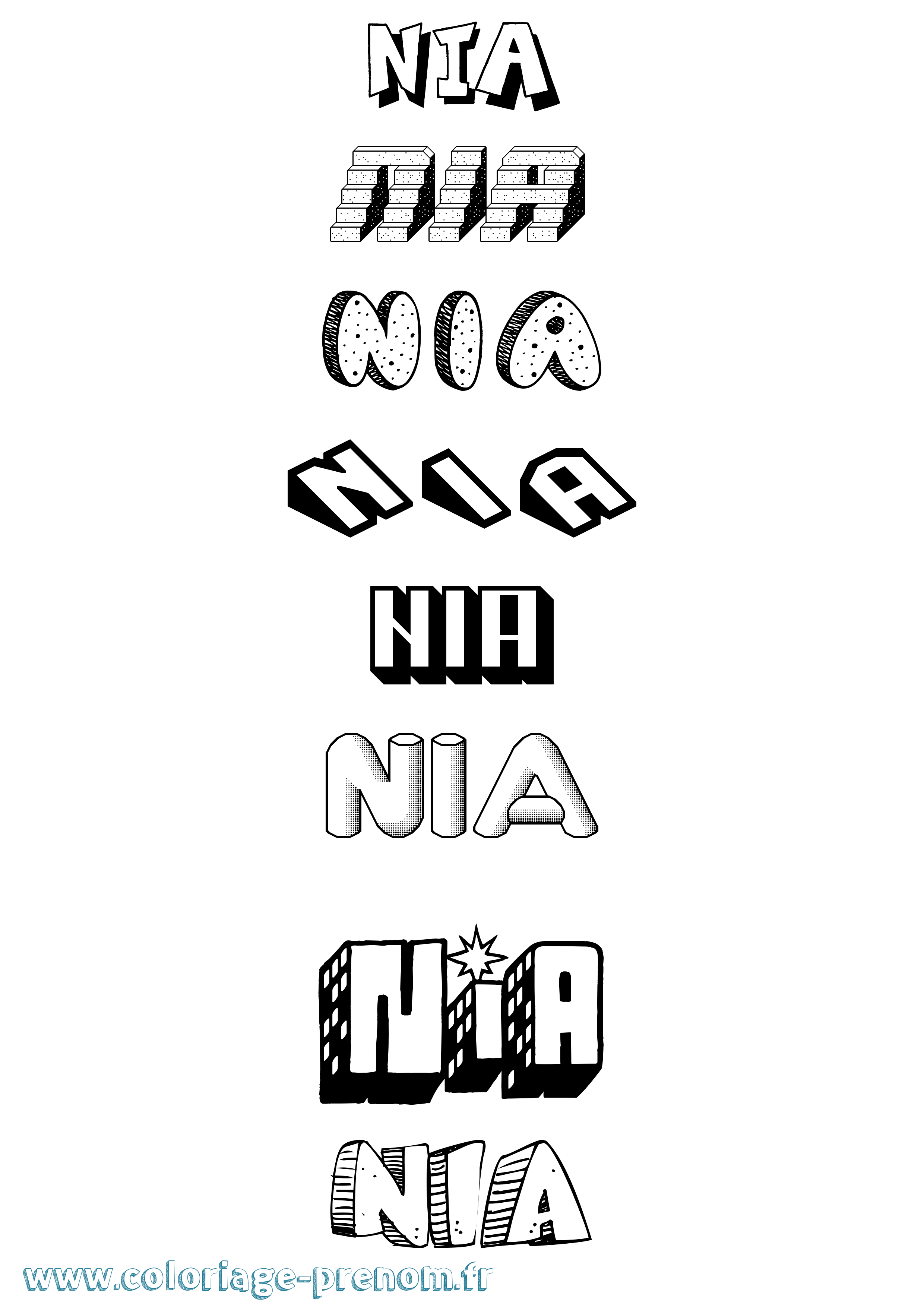 Coloriage Nia Effet 3D Coloriage prénom Nia Effet 3D