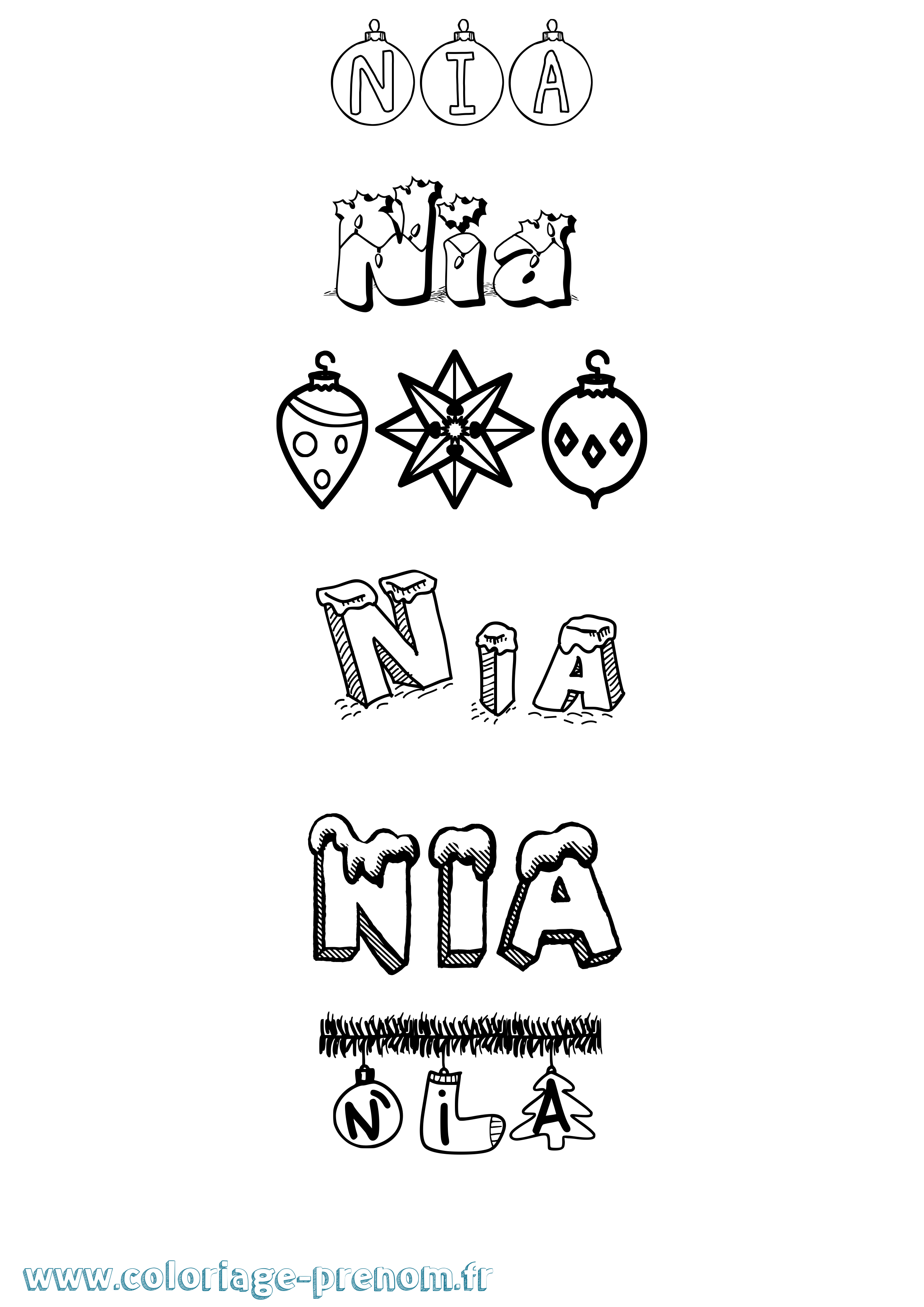 Coloriage Nia Noël Coloriage prénom Nia Noël