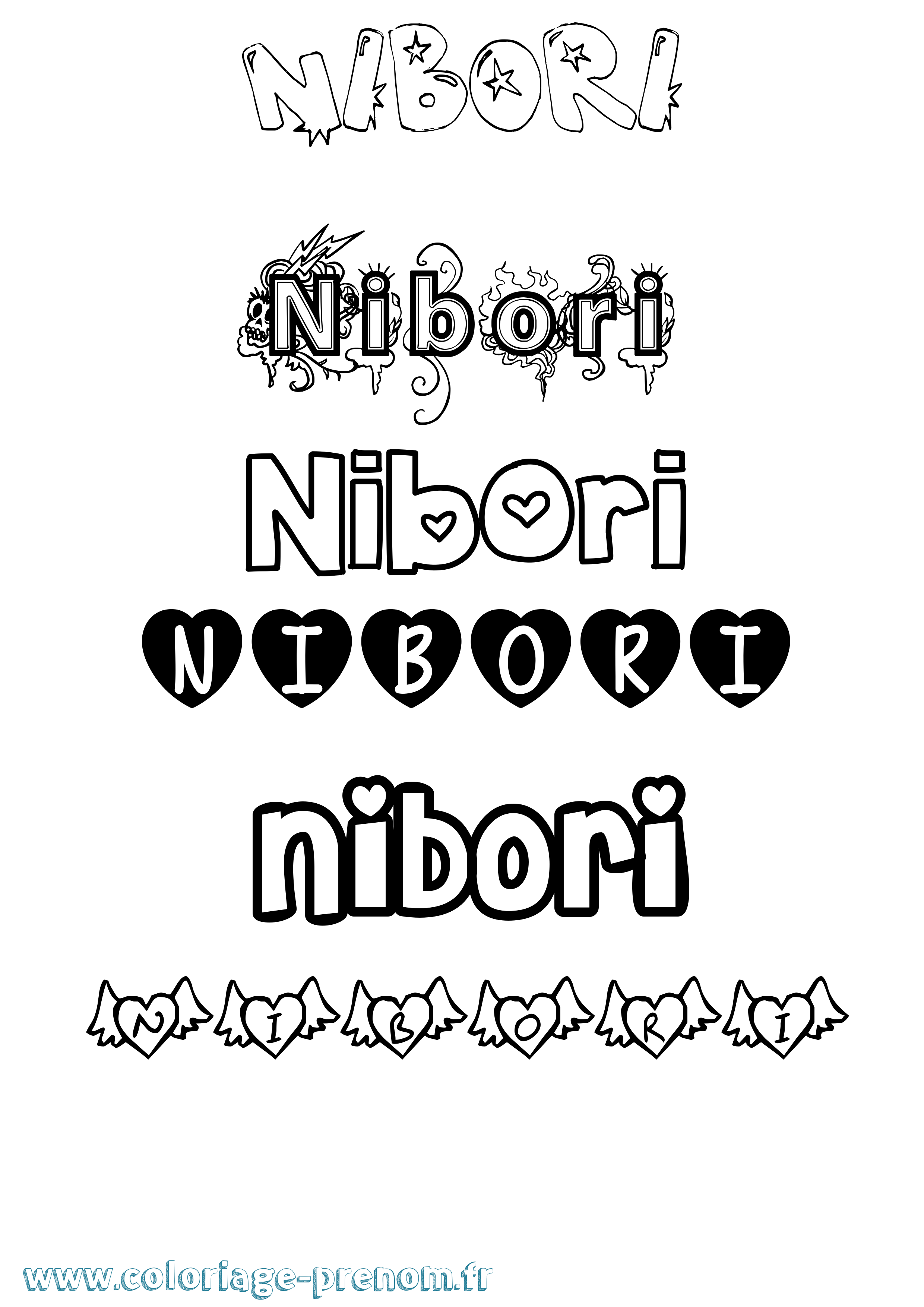 Coloriage prénom Nibori Girly
