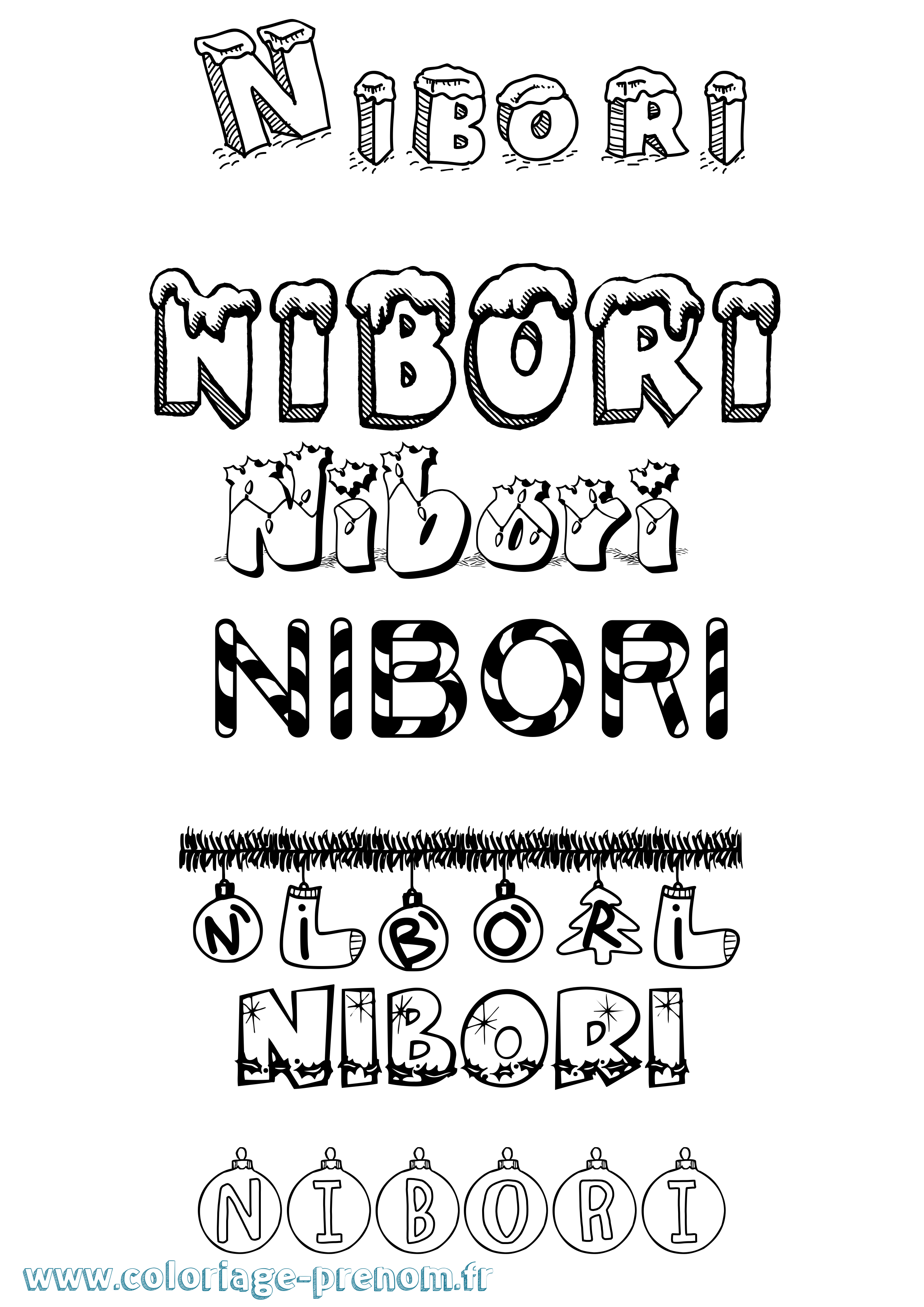 Coloriage prénom Nibori Noël