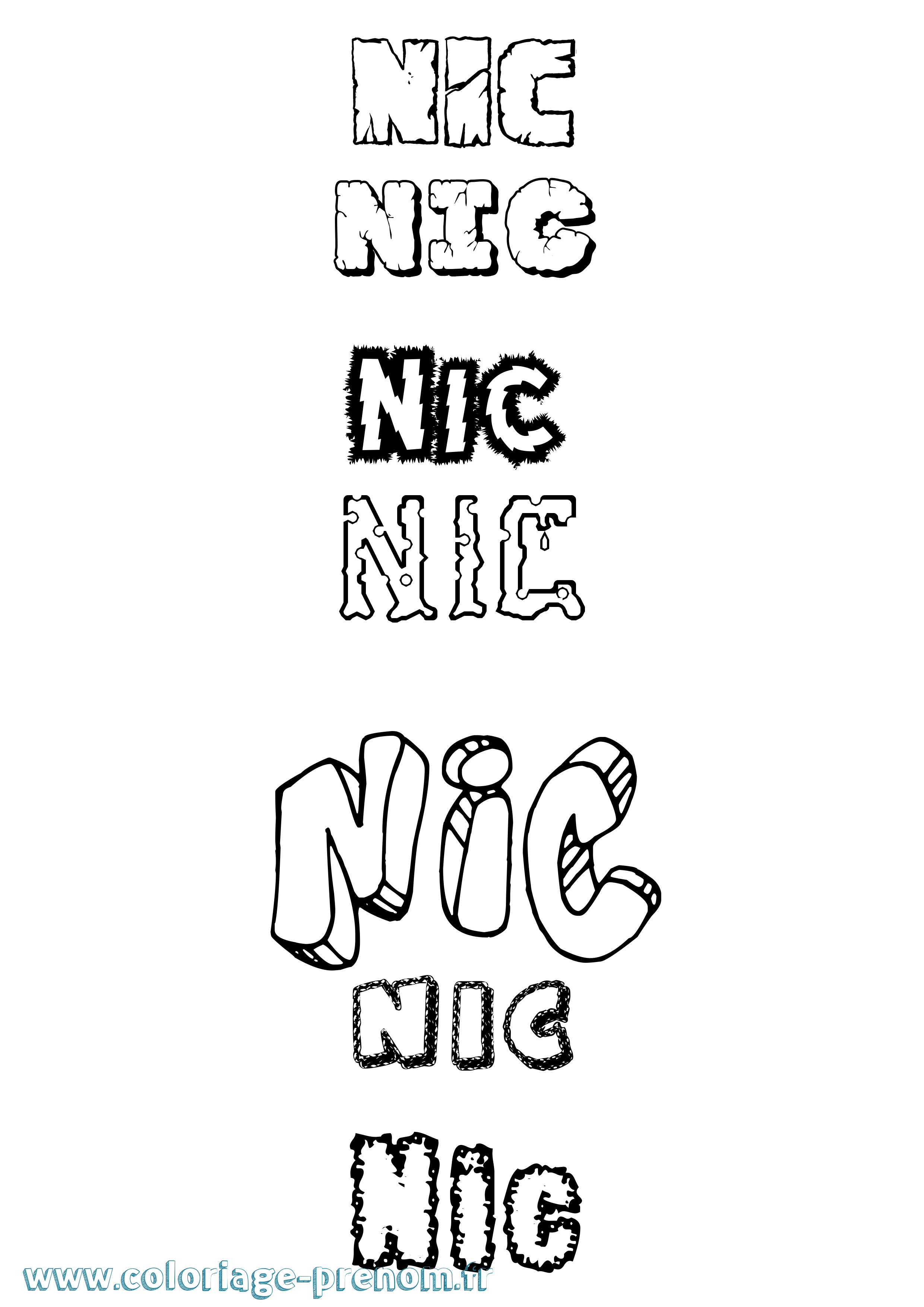 Coloriage prénom Nic Destructuré