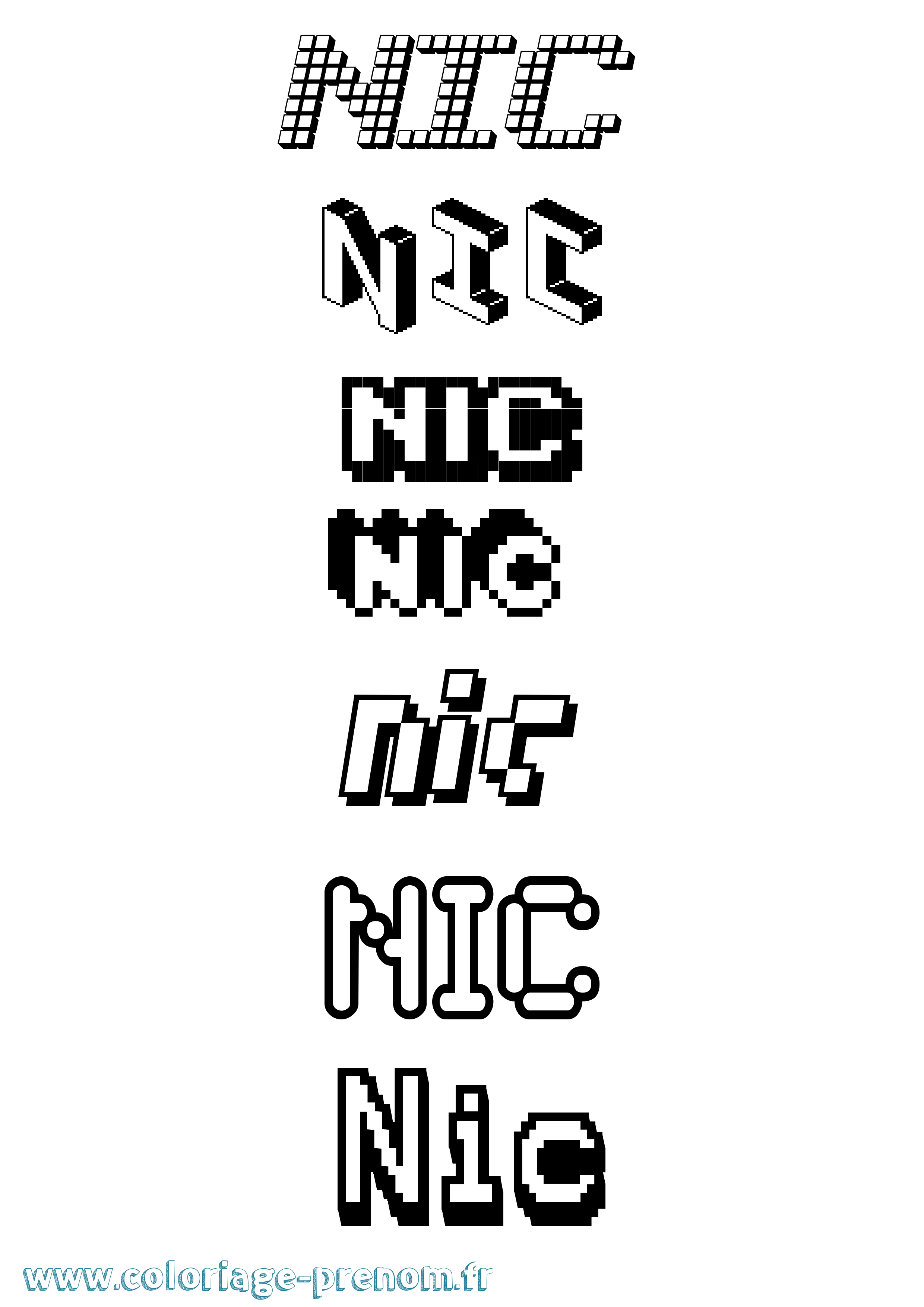 Coloriage prénom Nic Pixel