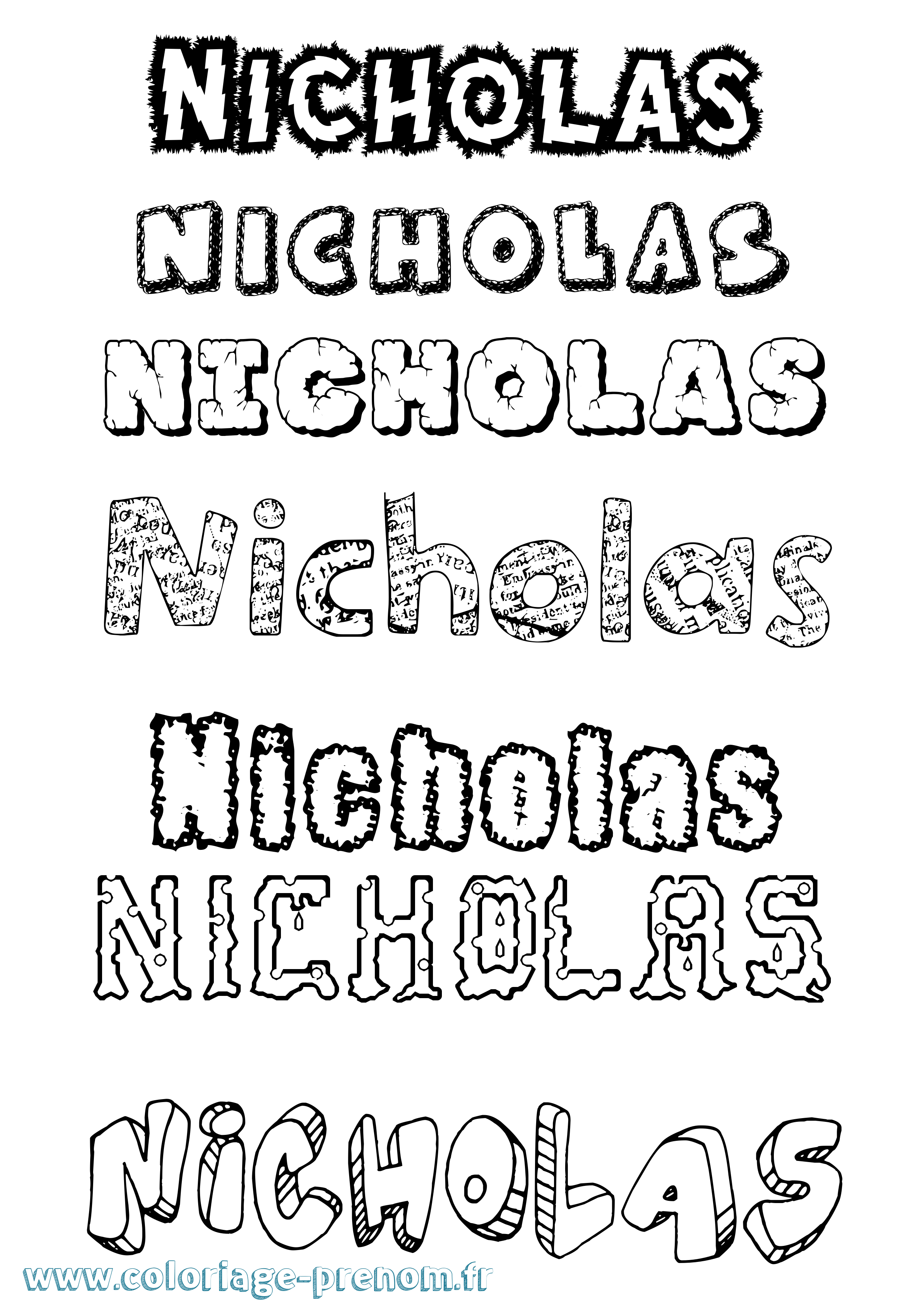 Coloriage prénom Nicholas Destructuré