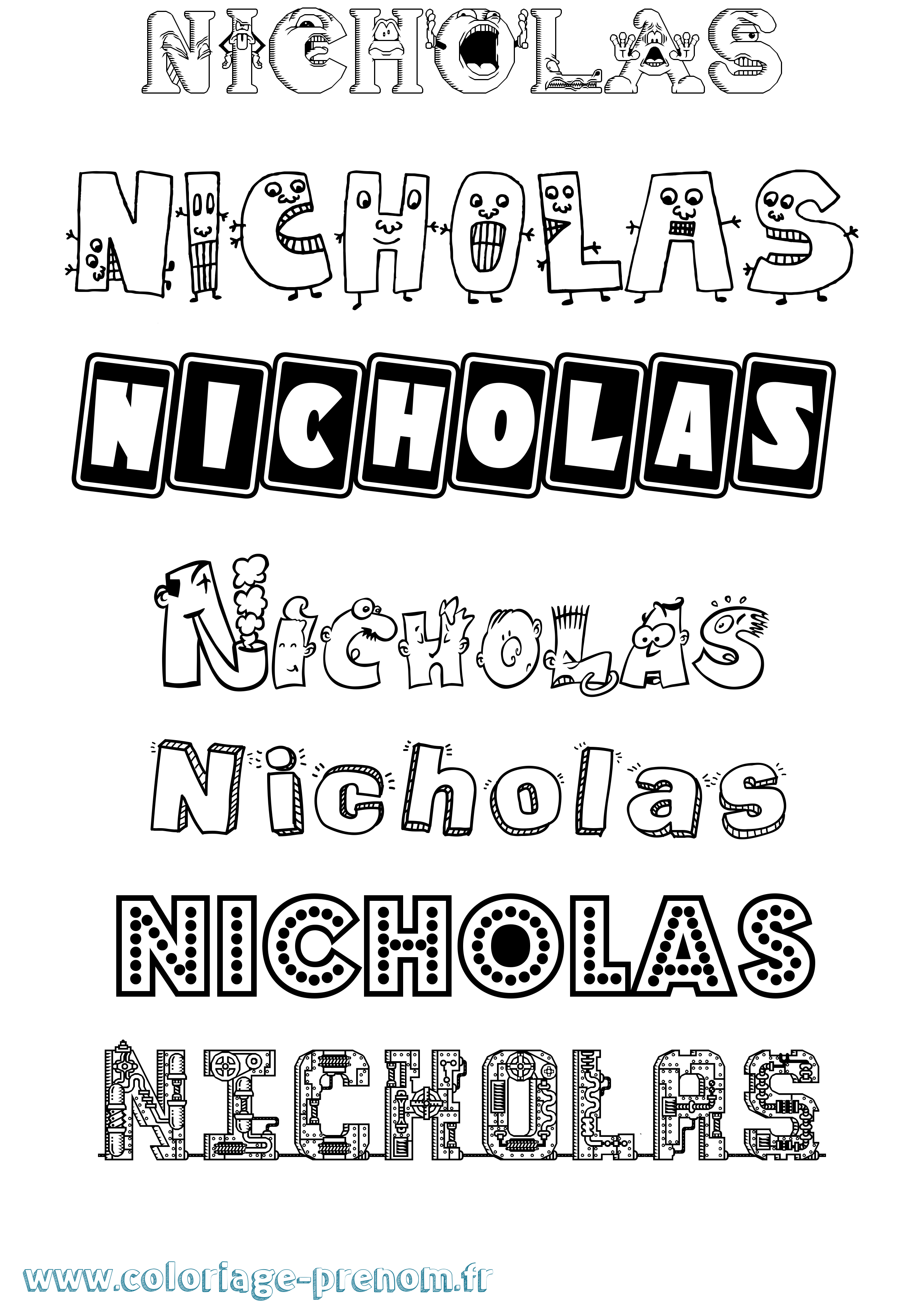 Coloriage prénom Nicholas Fun