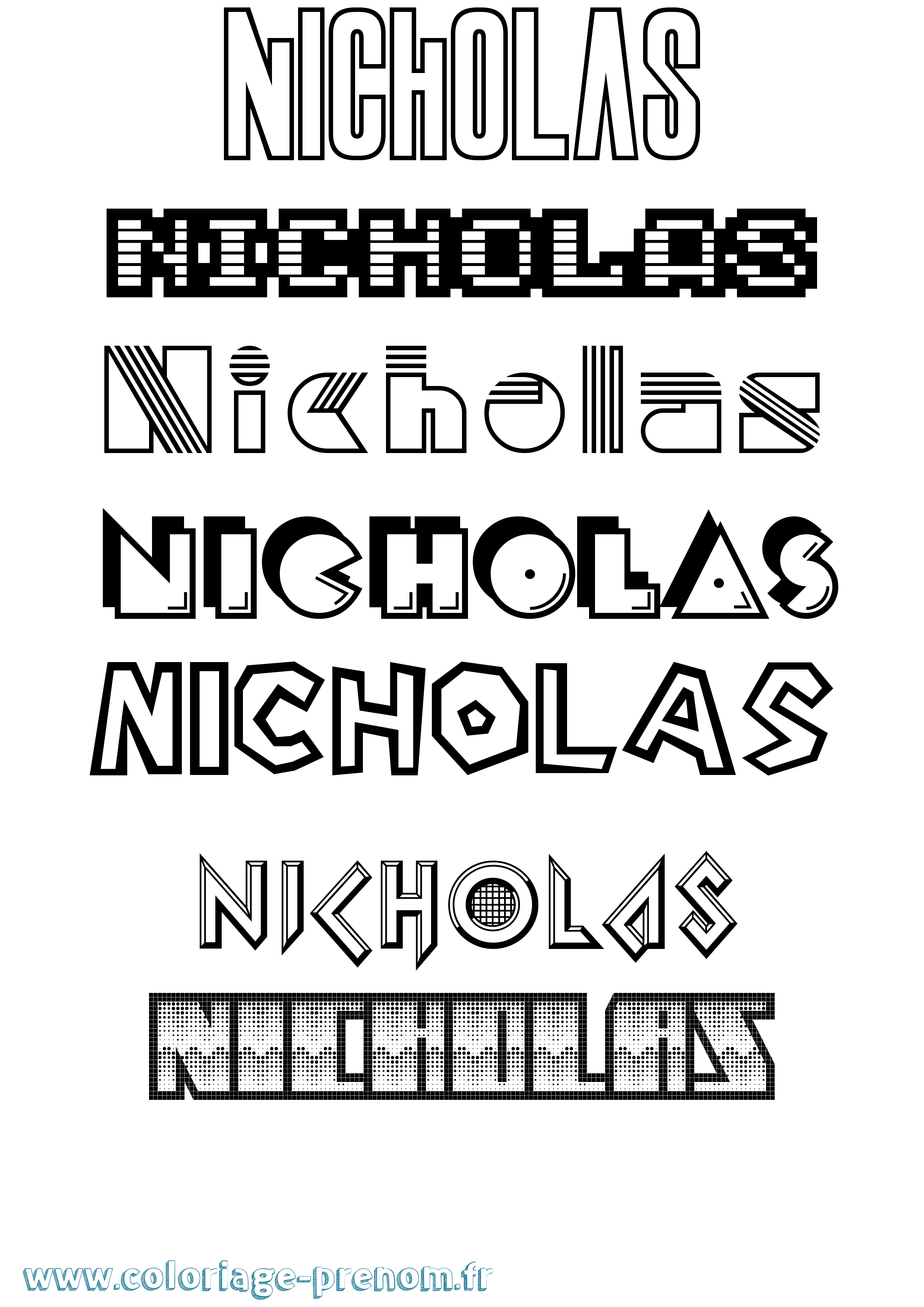 Coloriage prénom Nicholas Jeux Vidéos