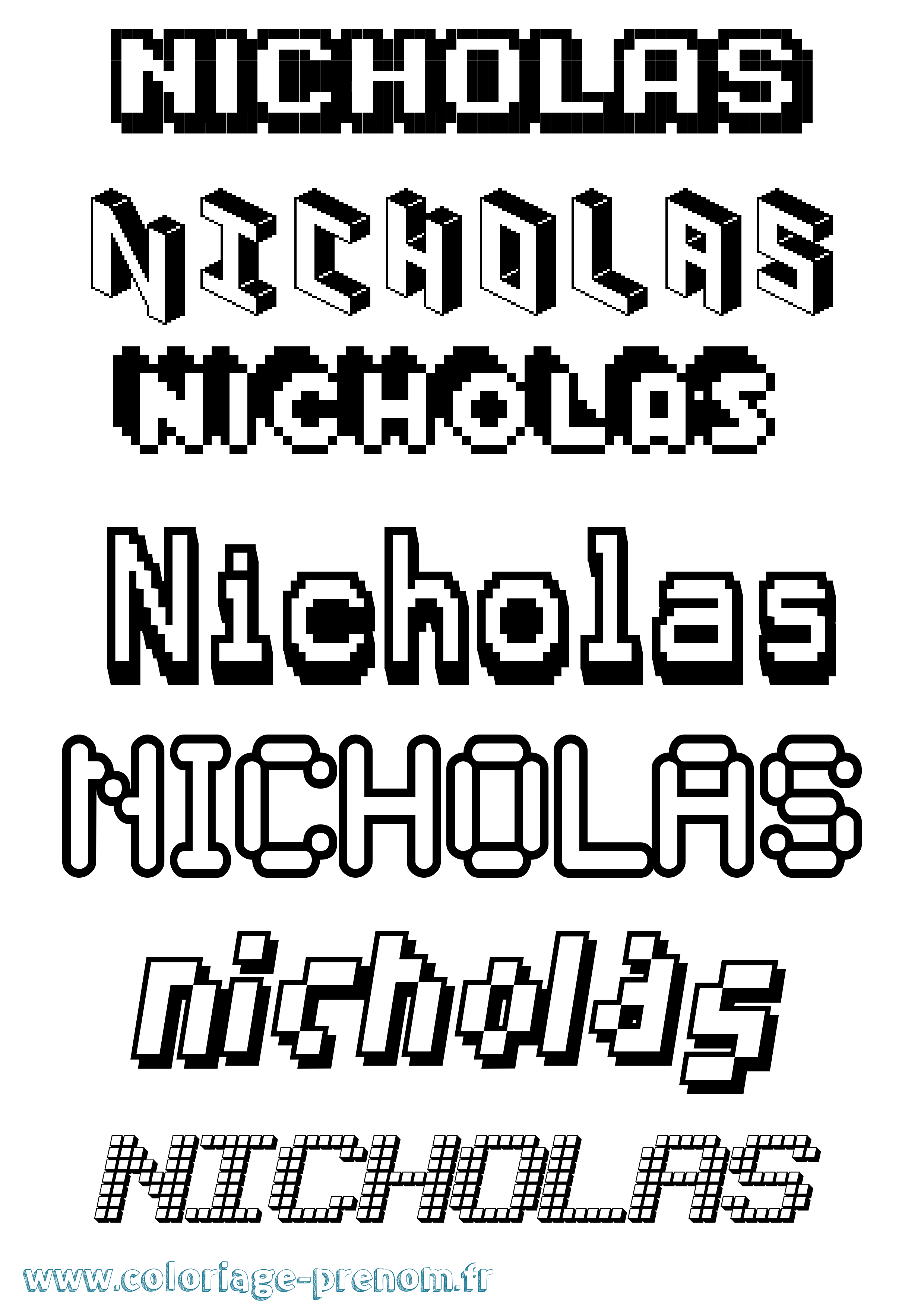 Coloriage prénom Nicholas Pixel