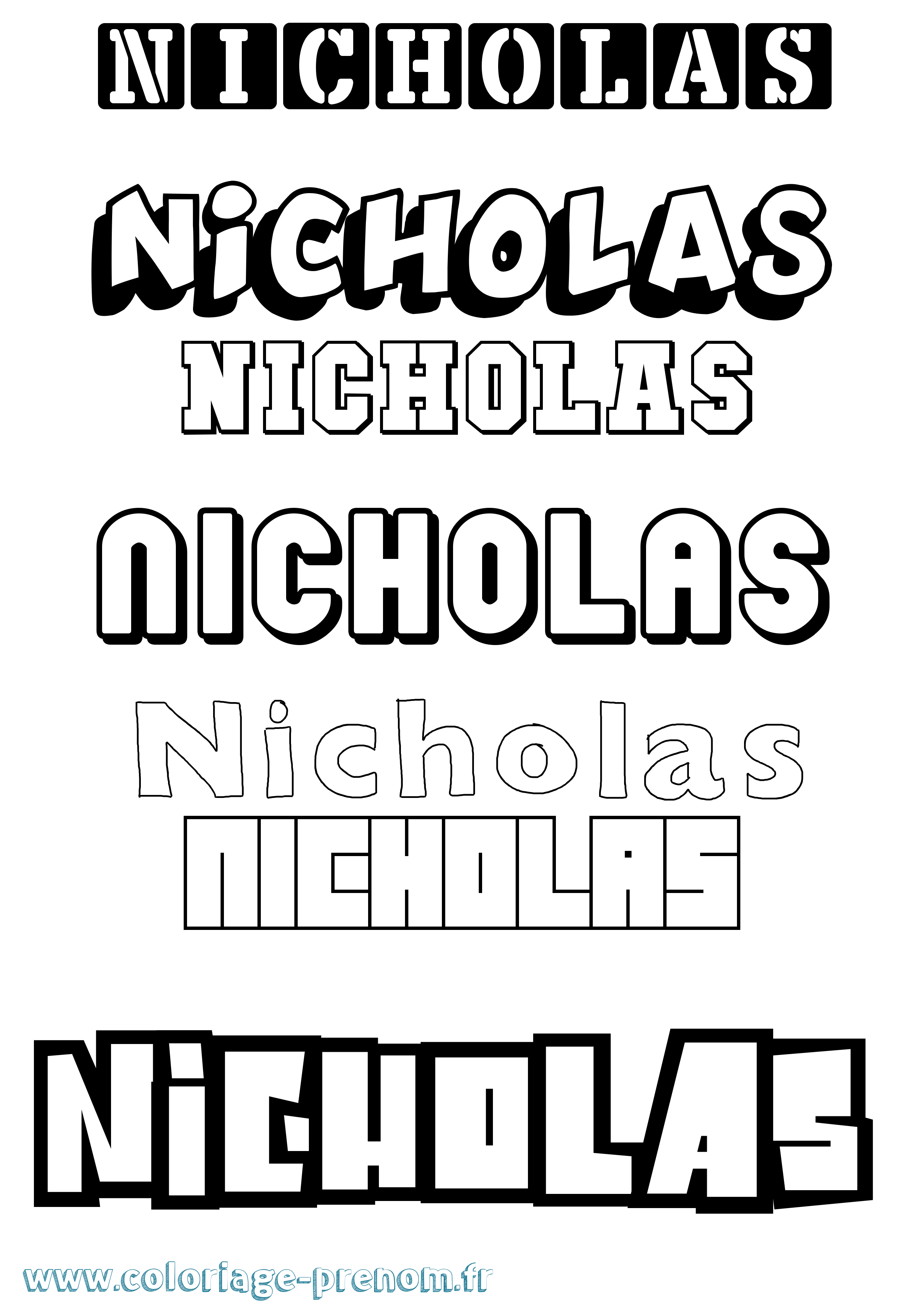 Coloriage prénom Nicholas Simple