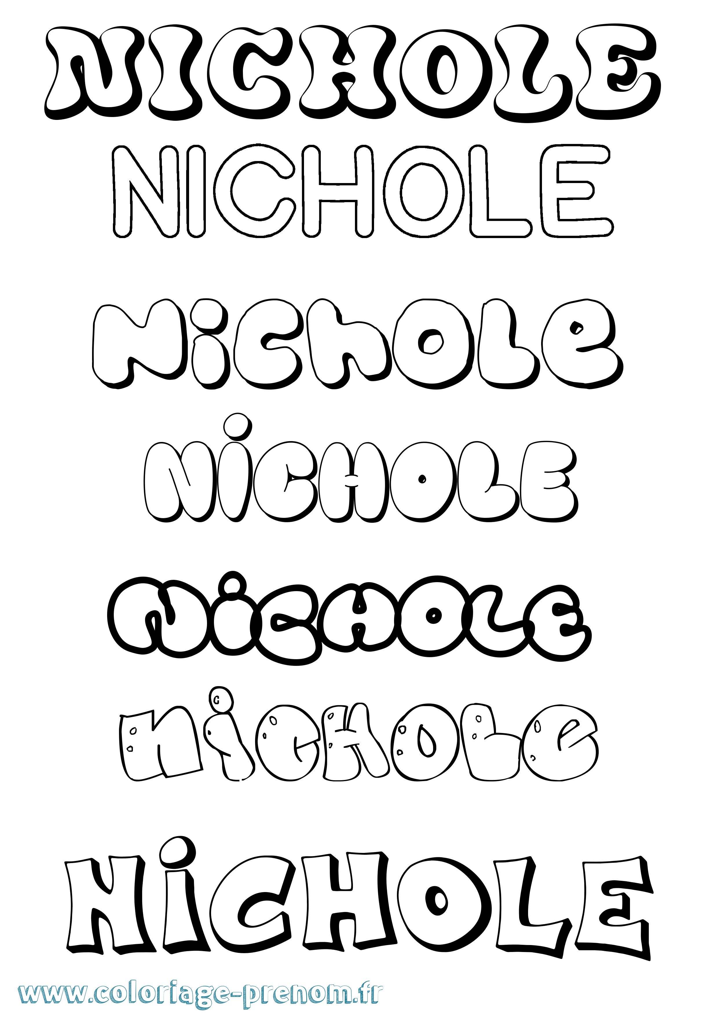 Coloriage prénom Nichole Bubble